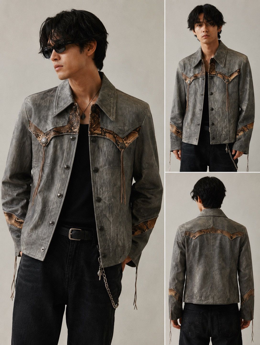 5351 POUR LES HOMMES × Japanese Brand × Tornado Mart 1990s - Vintage 5351 Pour Les Hommes Snake Skin Dyed Jacket Size US M / EU 48-50 / 2 - 21 Thumbnail