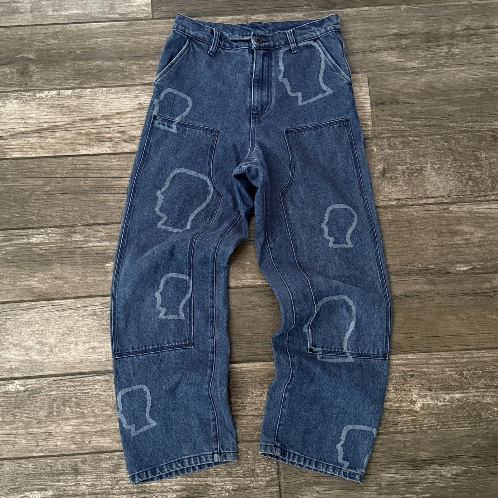 Brain Dead BRAIN DEAD HEAD PRINT AOP DOUBLE KNEE DENIM CARPENTER PANTS Size US 28 / EU 44 - 1 Thumbnail