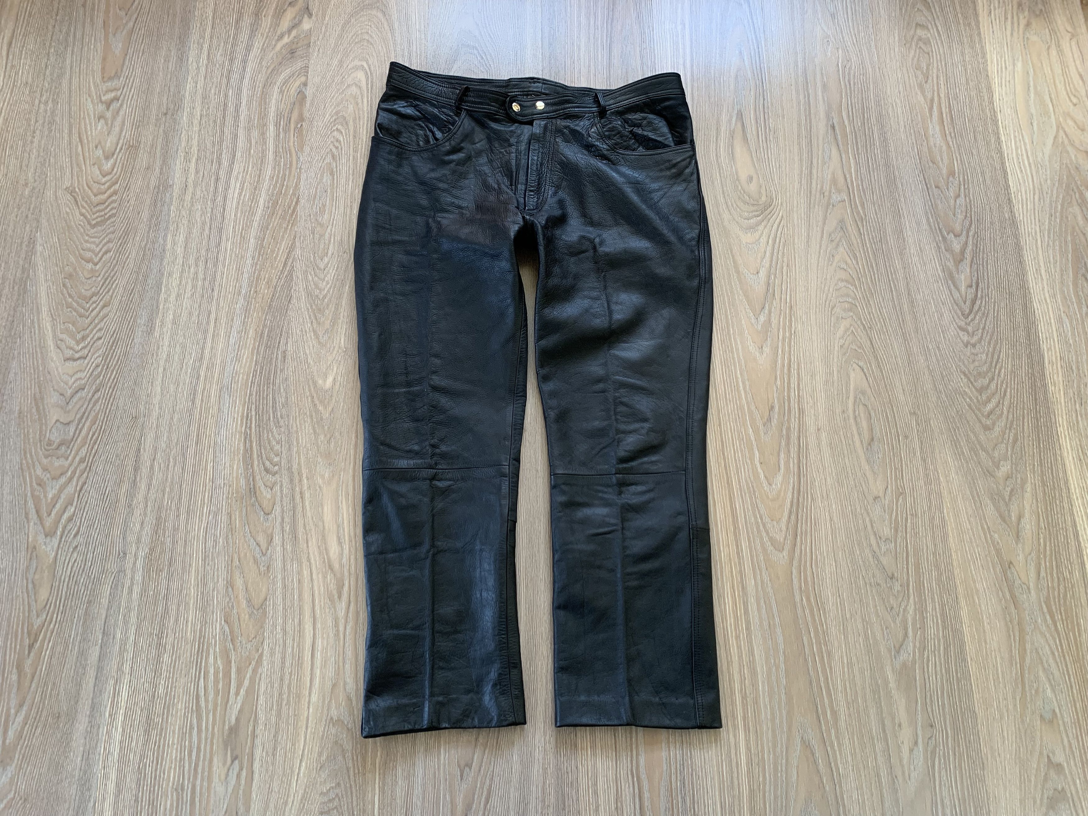 Mens Vintage Black Biker Leather Pants