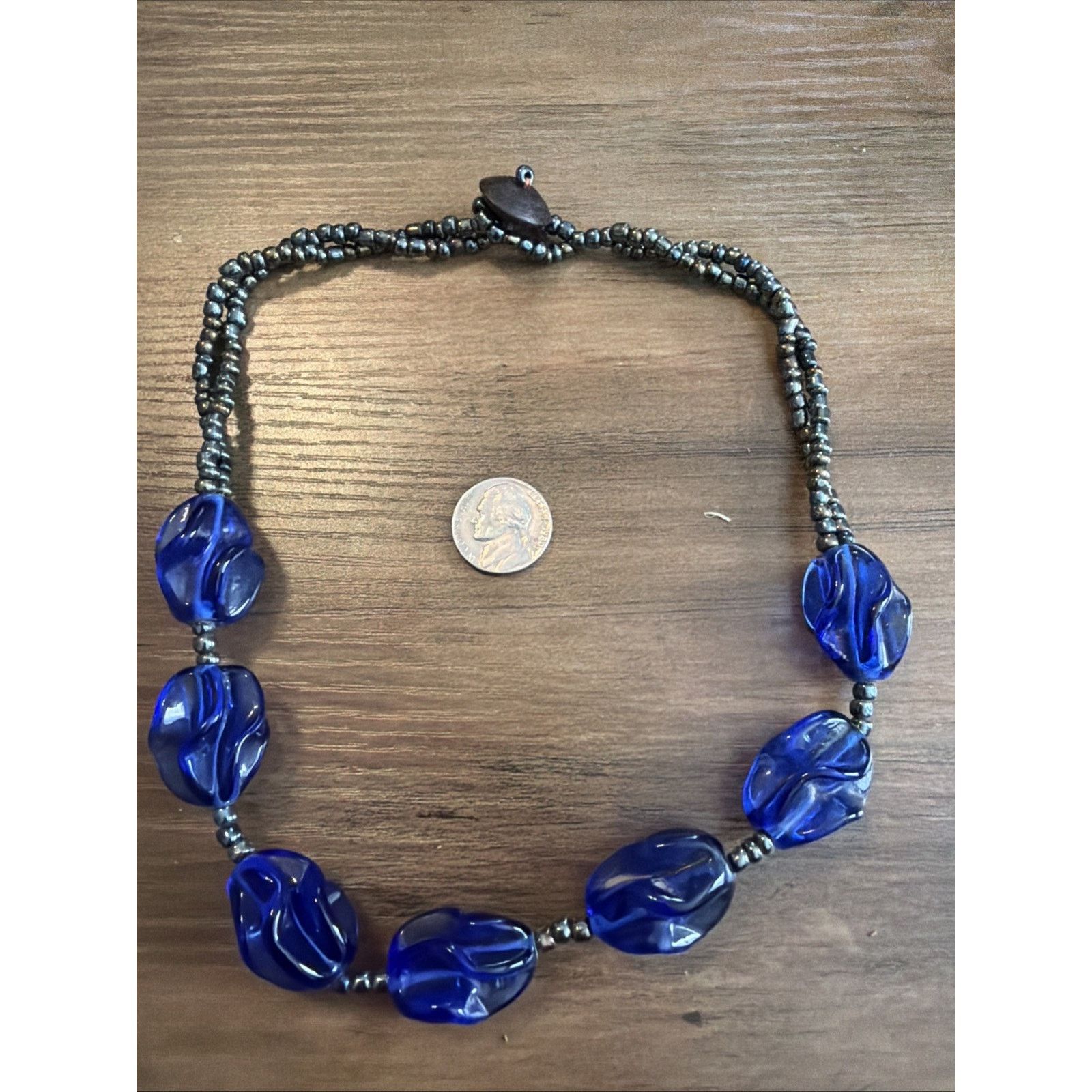 The Unbranded Brand Agate Navy Blue Chunky Necklace Silver Tone Button Size ONE SIZE - 1 Thumbnail