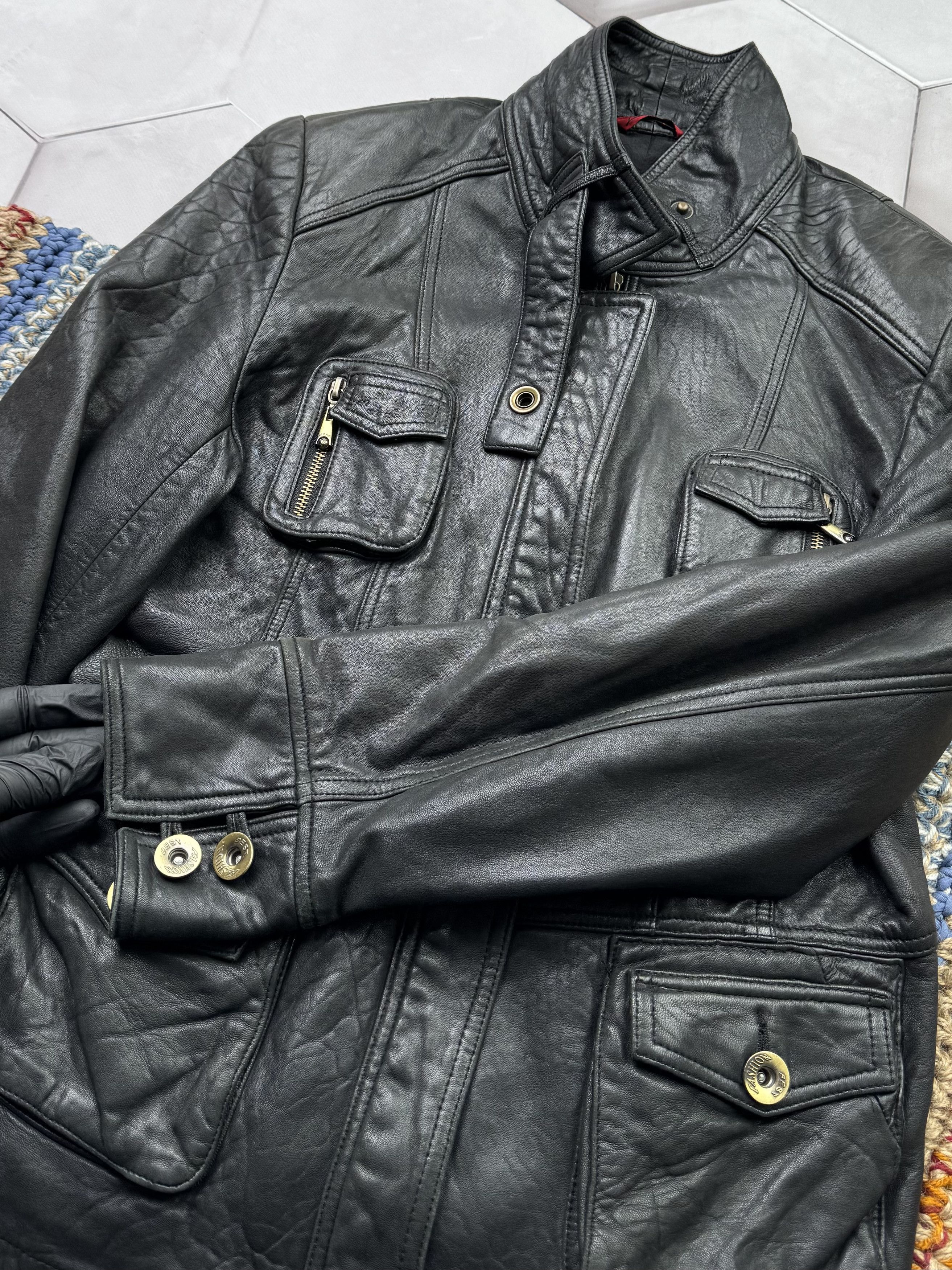 Japanese Brand Vintage Leather Cropped Jacket (E4) Size L / US 10 / IT 46 - 4 Thumbnail