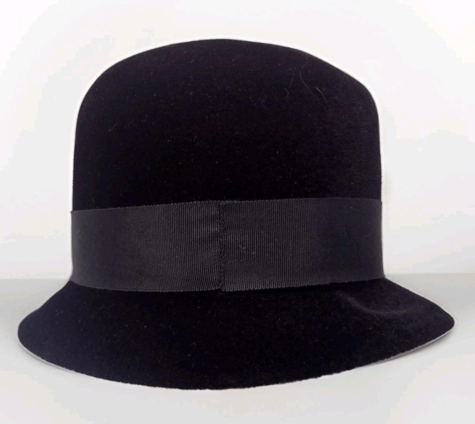 Other 50s Merrimac Peachbloom Velour Black Hat Wired Brim Bow 22 Size ONE SIZE - 6 Thumbnail