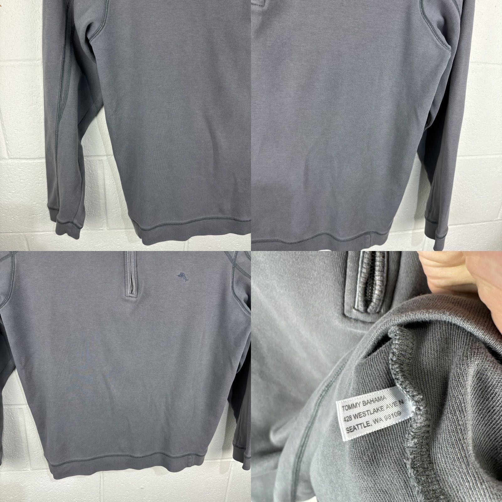 Tommy Bahama Tommy Bahama Sweater Mens XL Gray Solid 1/4 Zip Pullover Island Pima Cotton Knit Mock Neck Long Sleeve Embroidered Logo 90s Classic Outdoor Size US XL / EU 56 / 4 - 8 Thumbnail