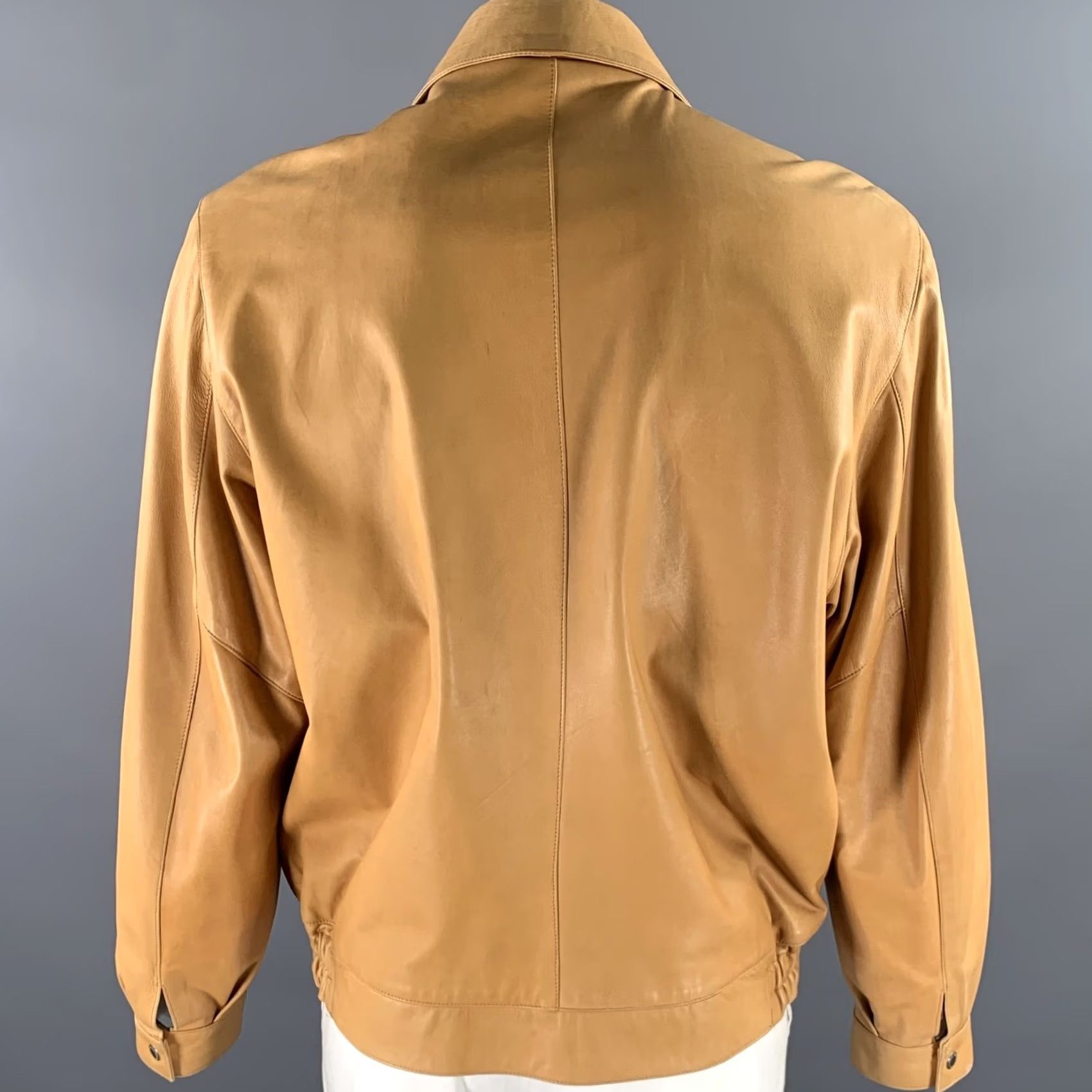Camel SCUOLA DEL CUOIO XL Camel Leather Bomber Jacket Mens Jacket Leather Bomber Camel SCUOLA DEL CUOIO XL Men Size US XL / EU 56 / 4 - 4 Thumbnail
