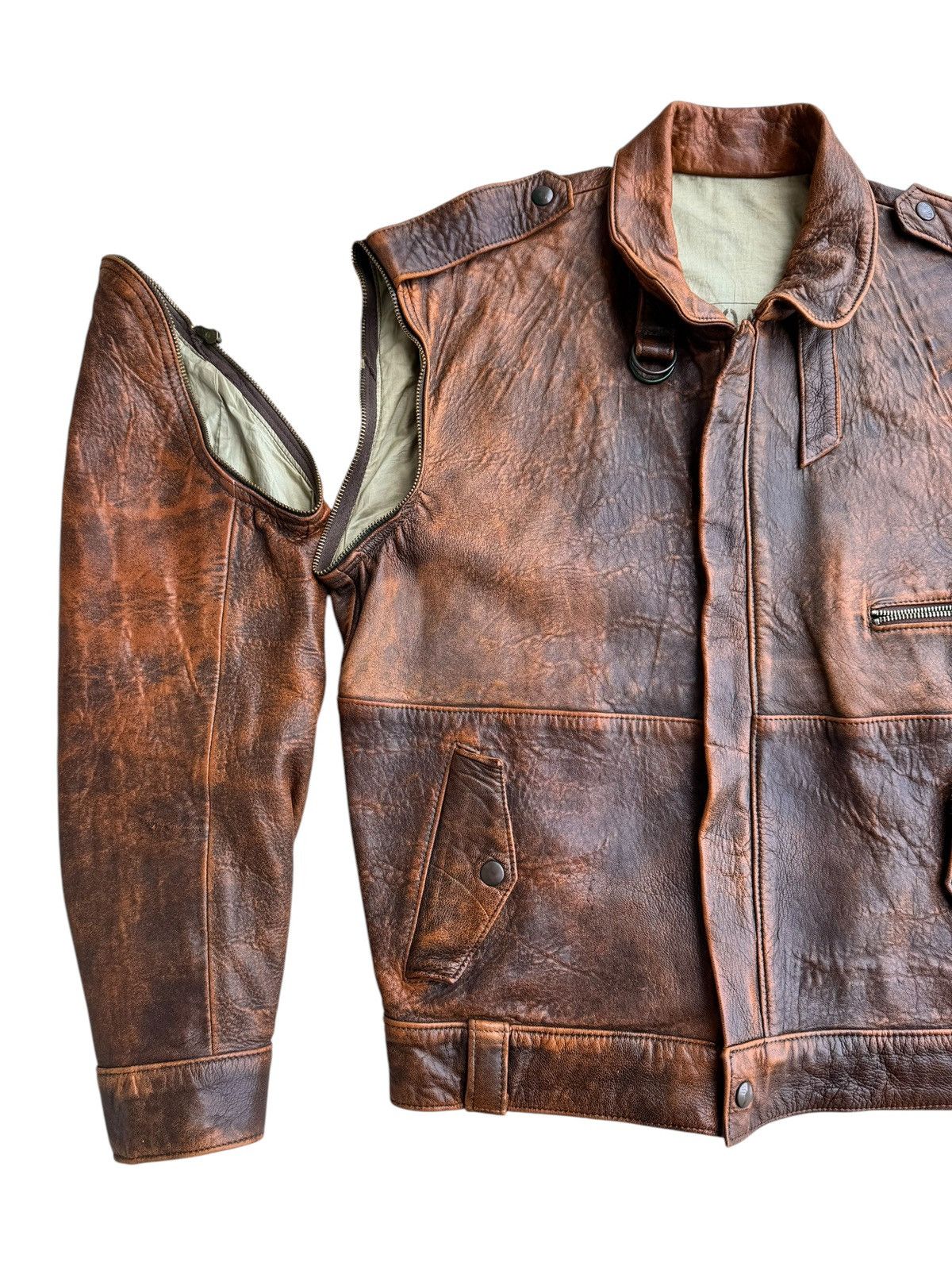 Avirex Vintage Distressed Undbranded Leather Jacket Removable Sleve Size US M / EU 48-50 / 2 - 14 Thumbnail