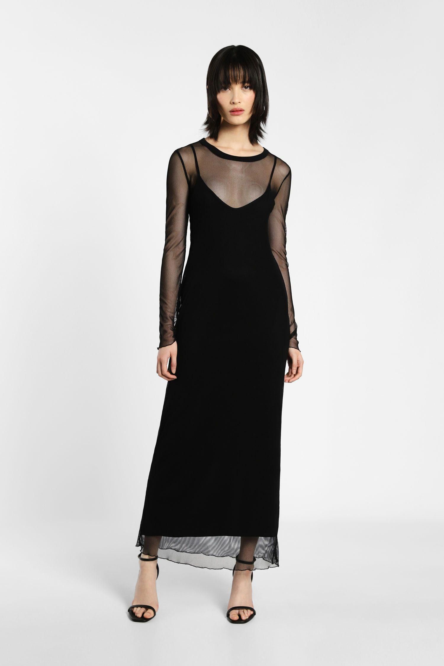 image of Imperial Long Dress With Sheer-Look Insert in Black, Women's (Size Small)