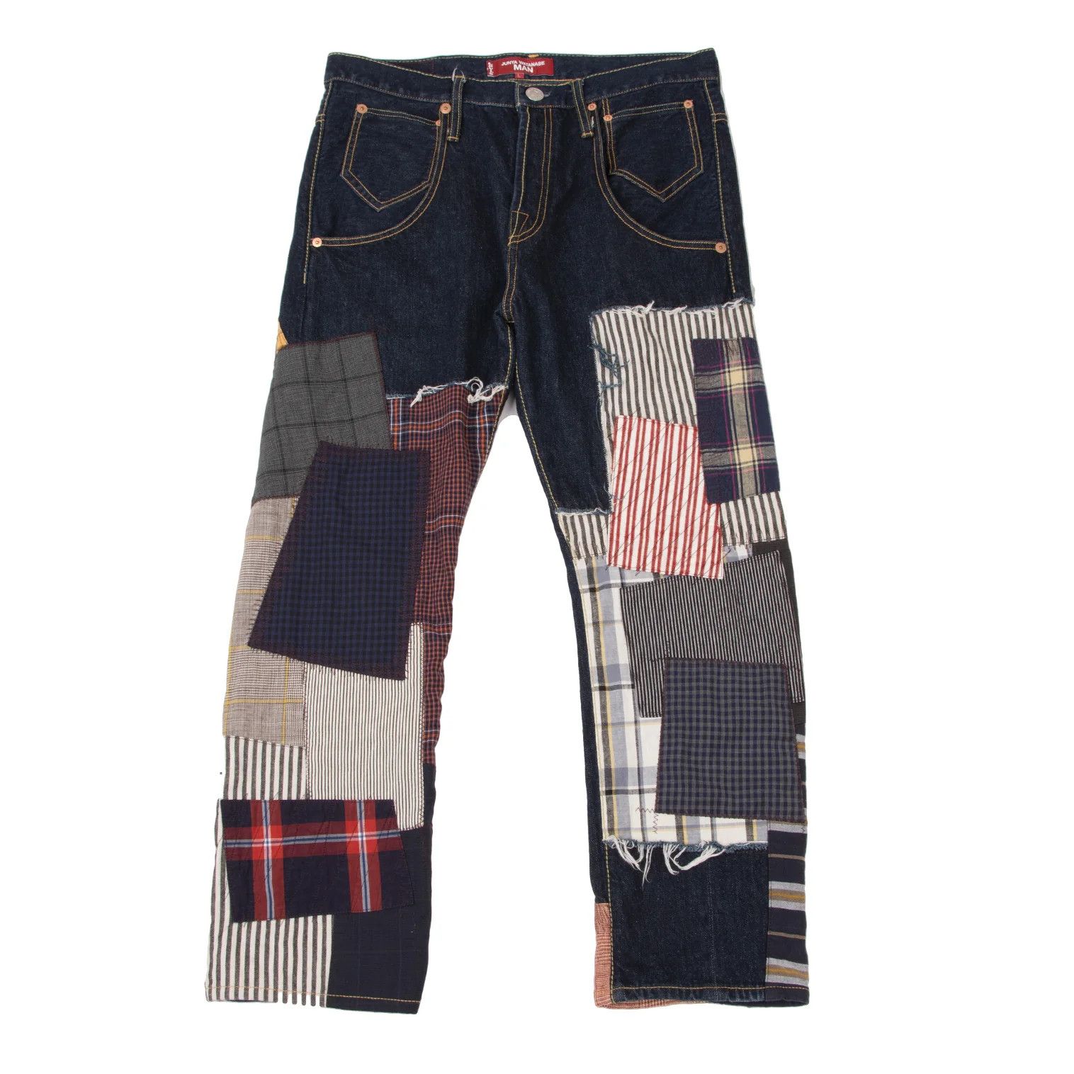Crazy Patchwork Denim Pants in Indigo Multi Size L