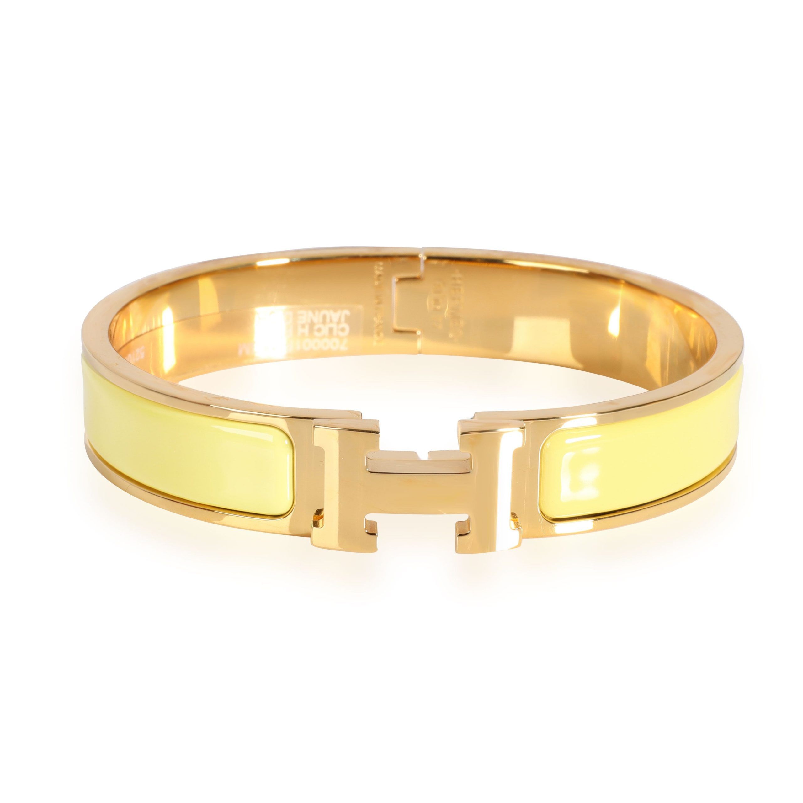 image of Hermes Clic H Jaune D'or Yellow Gold Plated Bangle, Women's