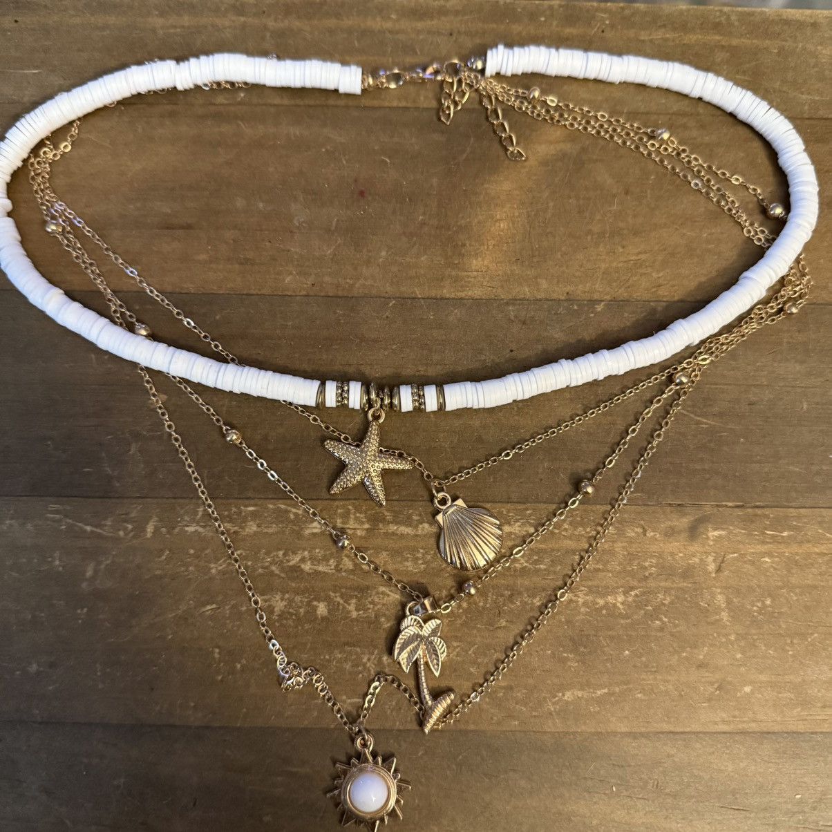 Other Layered multi chain gold tone beach them pendants necklace Size ONE SIZE - 3 Thumbnail