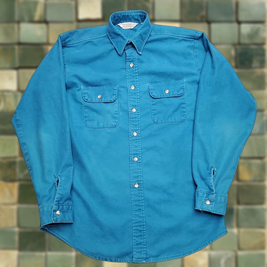 Vintage VINTAGE Field & Stream Shirt Men LT Teal Chamois Long Sleeve Flannel Outdoor Button-Up Pockets Cotton Size US L / EU 52-54 / 3 - 1 Thumbnail