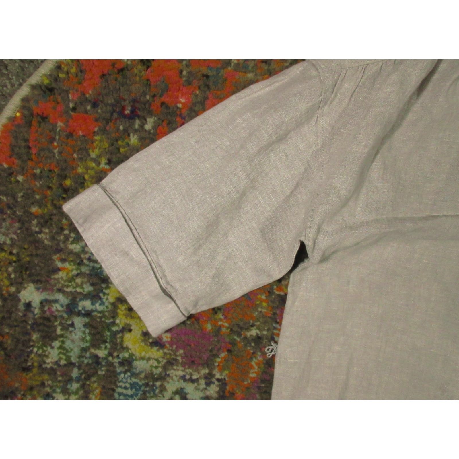 Vintage Tahari Linen Shirt Dress Womens XS Gray Short Sleeve Button Front Collared Bohemian Basic Dress Size XS / US 0-2 / IT 36-38 - 5 Thumbnail