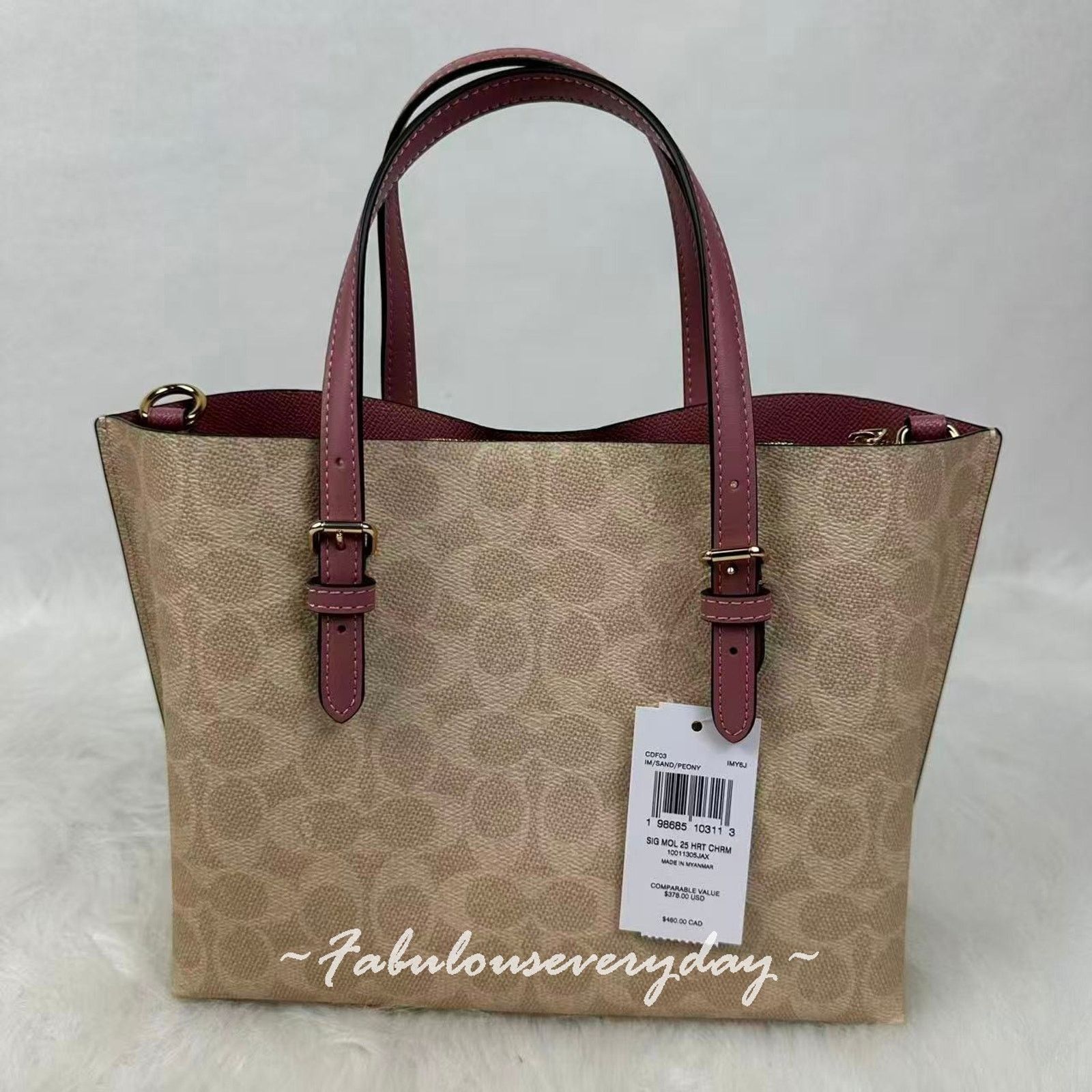 Coach Coach Mollie Tote Bag 25 Sig Canvas Heart Charm Sand Peony Size ONE SIZE - 3 Thumbnail