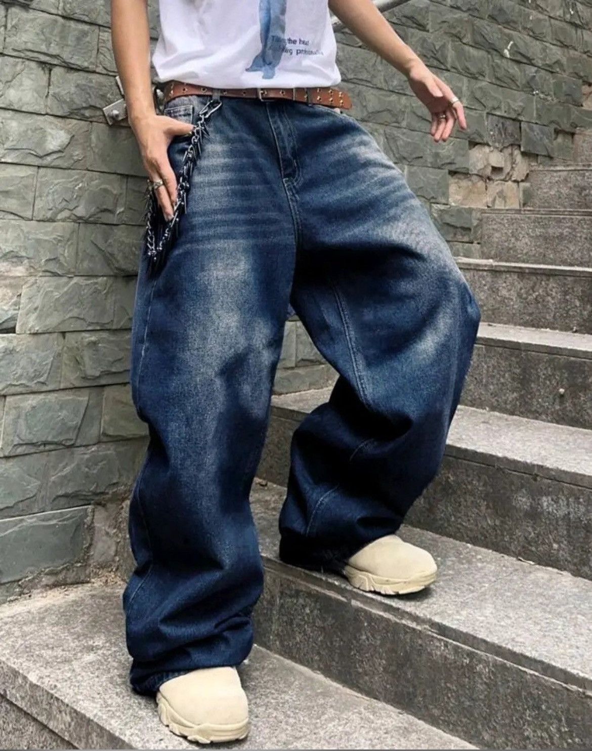 Japanese Brand × Jean Solid Color Simple Style Baggy Jeans Daily sh Size US 33 - 1 Thumbnail