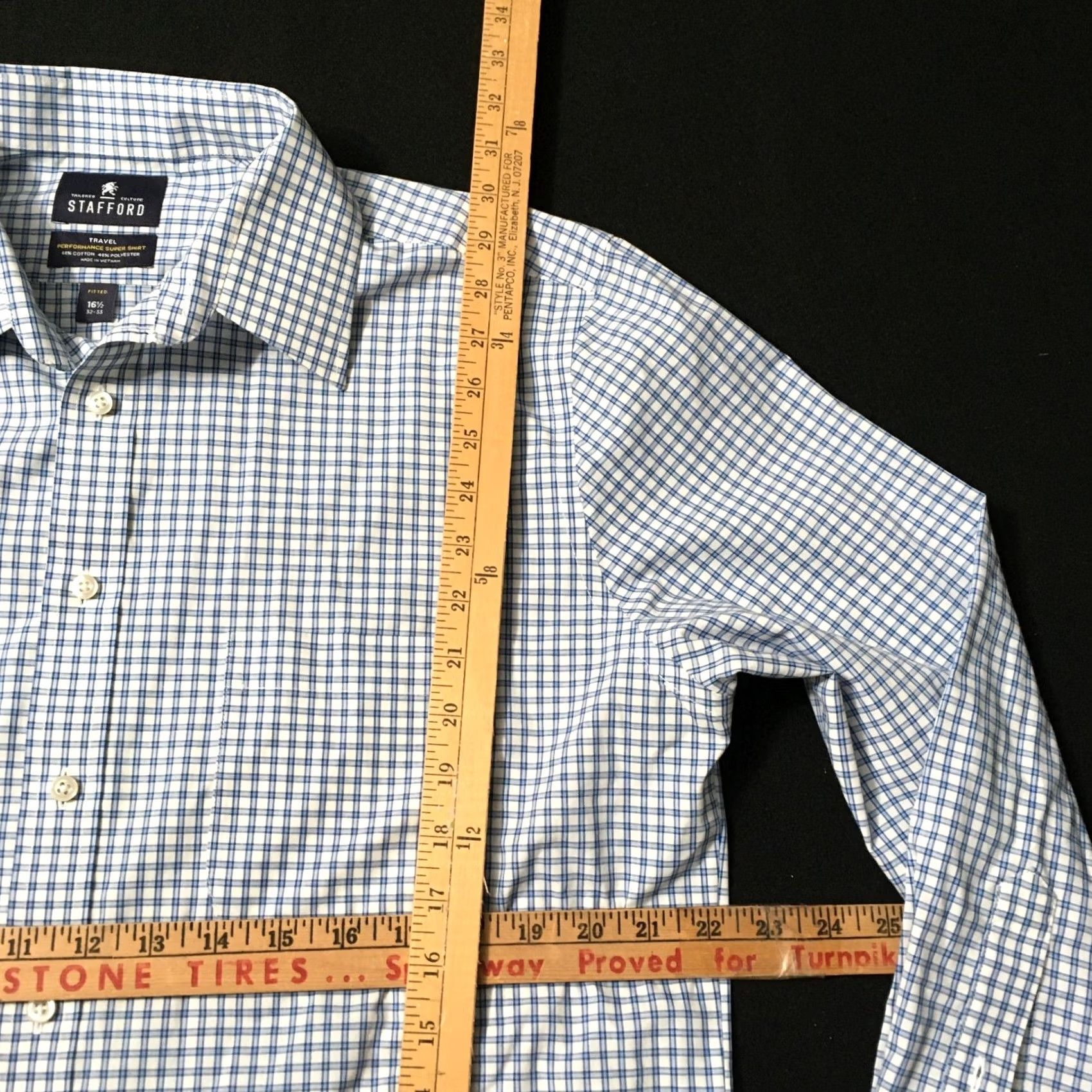 Stafford Stafford Dress Shirt Mens 16.5 32/33 Button Up Blue Cotton Polyester Regular Long Sleeve Collared Spread Vintage No Size 46R - 4 Thumbnail