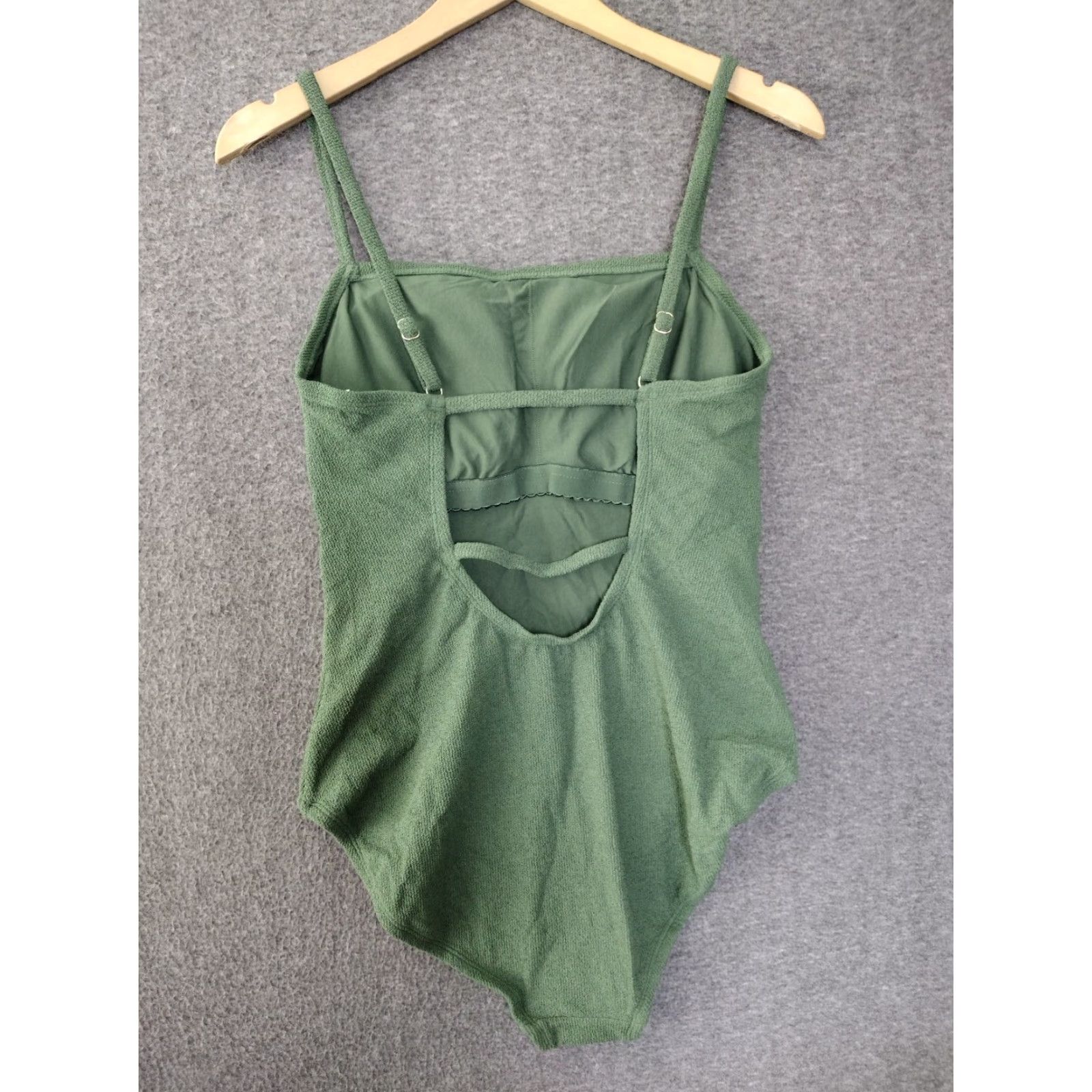 Vintage Kona Sol Women's One Piece Spaghetti Cut Out Back Solid Green Swimsuit L 12-14 Size ONE SIZE - 2 Thumbnail