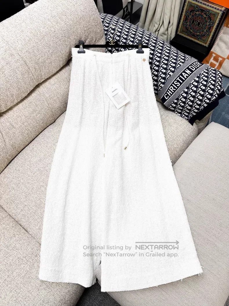 Chanel Chanel 21S early spring white tweed braided wide-leg trous Size 24" / US 00 / IT 34 - 2 Thumbnail