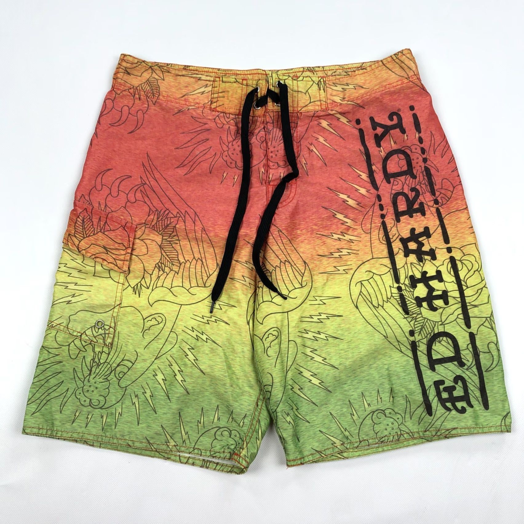 Ed Hardy Ed Hardy Board Shorts Mens S Ombre Tattoo Art Graphic Print Quick Dry Beach Swim Trunks Red Yellow Size US 29 - 2 Thumbnail