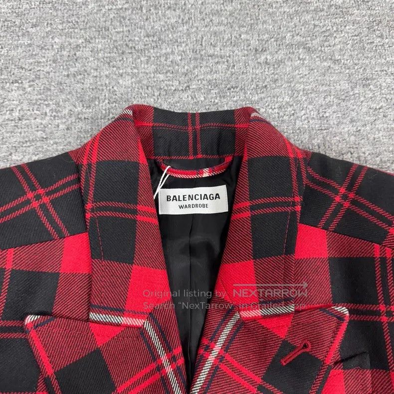 Other Balenciaga Plaid Red and Black Wool Hourglass Jacket Size XXS / US 00 / IT 34 - 5 Thumbnail