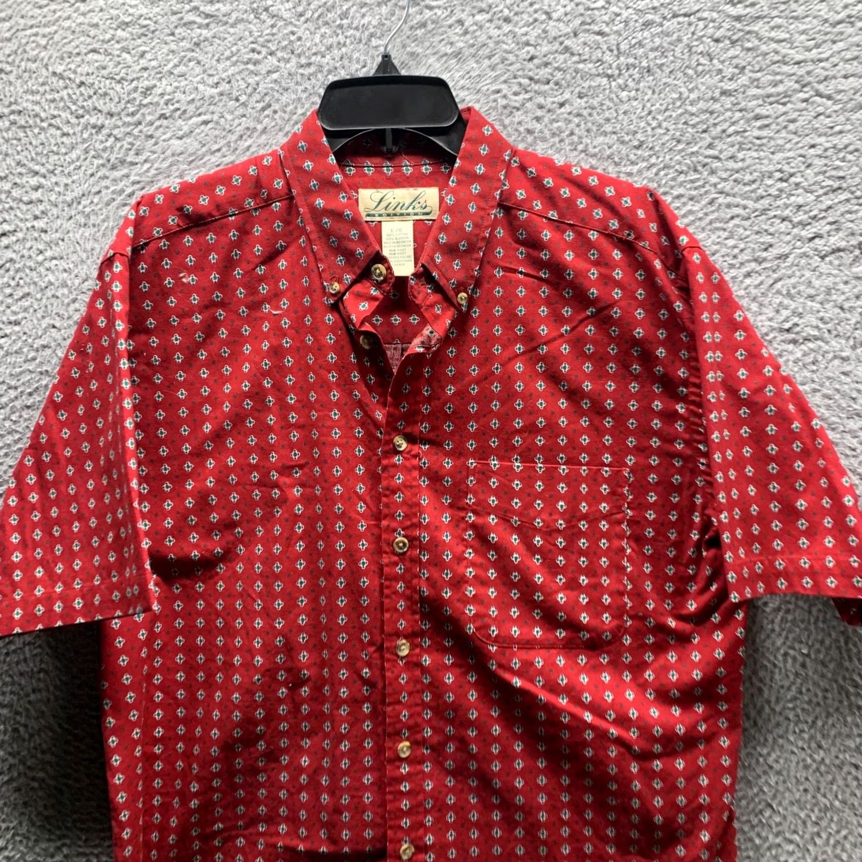 Vintage Links Shirt Adult Large Red Diamond Casual Button Up Golfing Cotton Mens Light Size US L / EU 52-54 / 3 - 2 Thumbnail