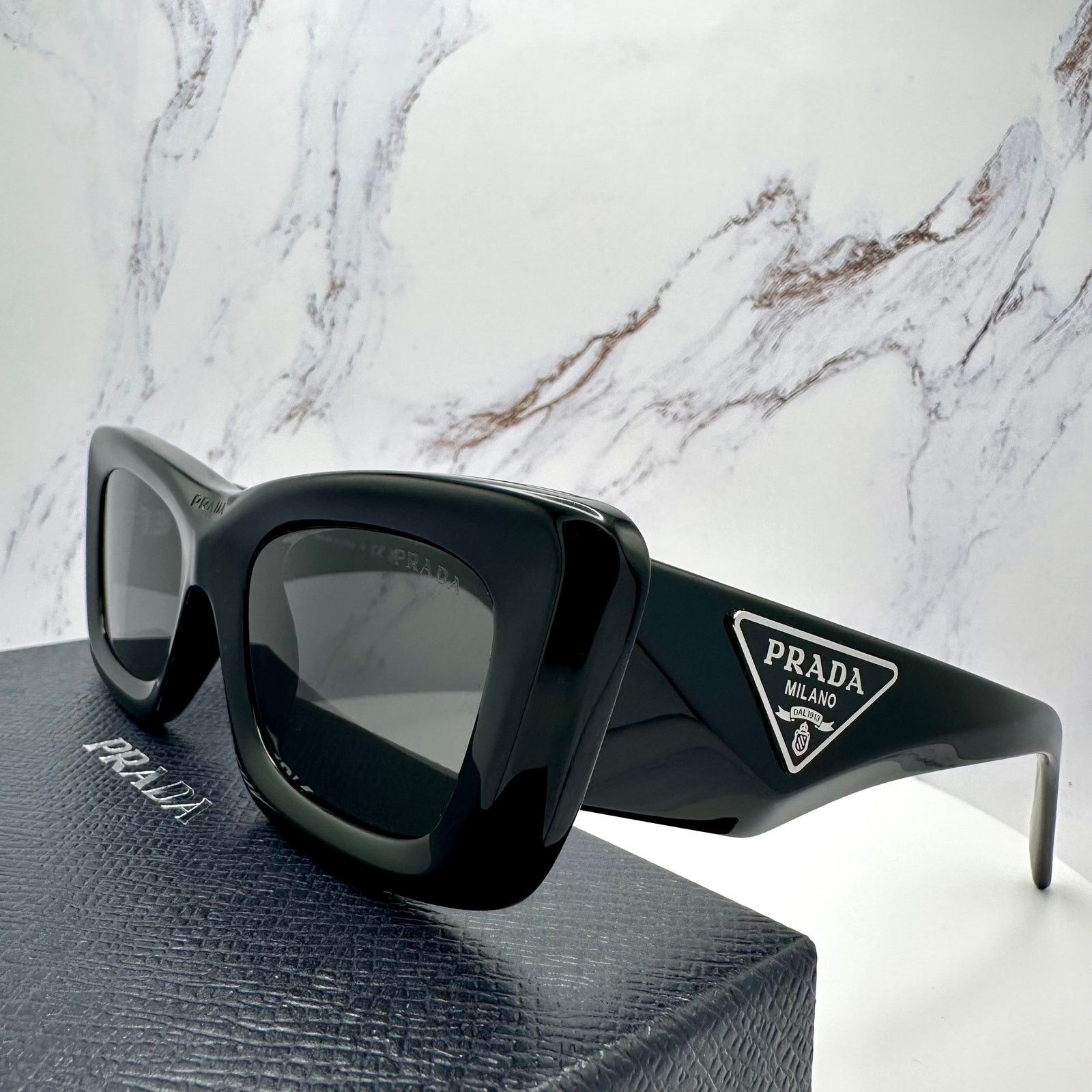 Prada Prada Sunglasses Black Square Cat Eye Triangle Logo Size ONE SIZE - 14 Thumbnail