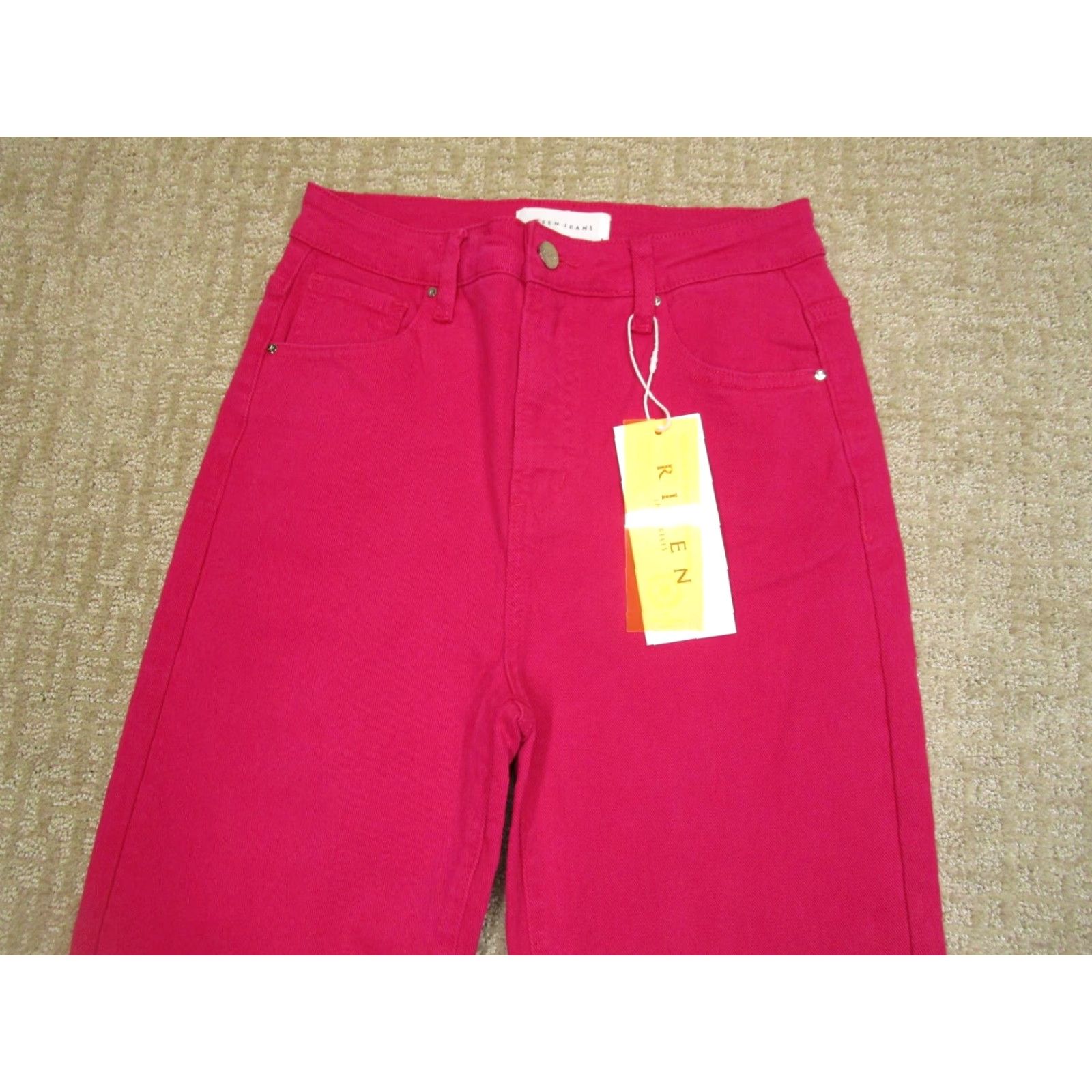 Vintage Risen Jeans Women 29 Pink High Rise Straight Pants Raw Hem Tummy Control Modern Style Logo 5-Pocket Denim Casual Everyday Size 29" - 2 Thumbnail