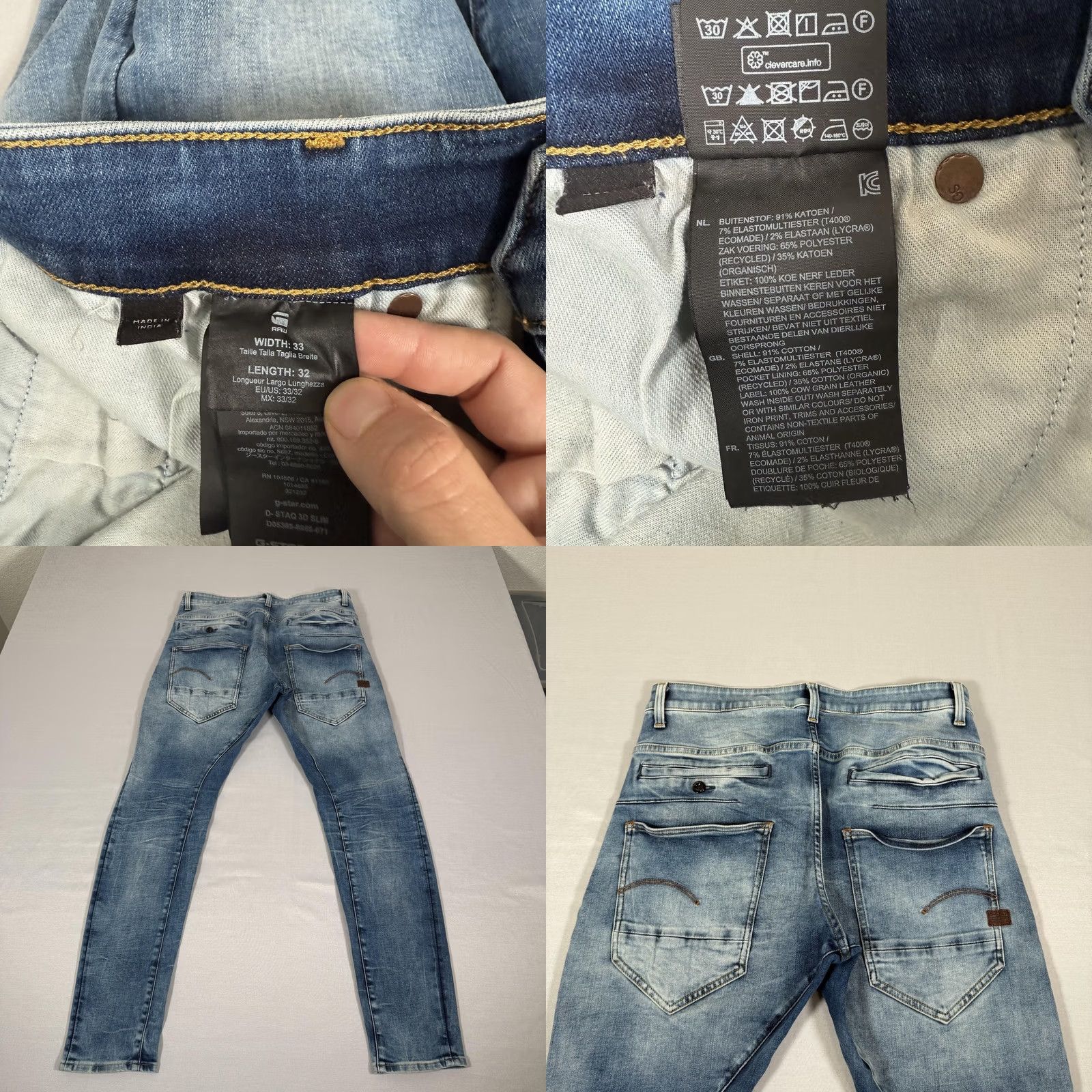 G-Star G-Star Jeans Mens 33x32 Blue D-Staq 3D Slim Denim Pants Skinny Stretch Casual Tapered 3D Size US 33 - 9 Thumbnail