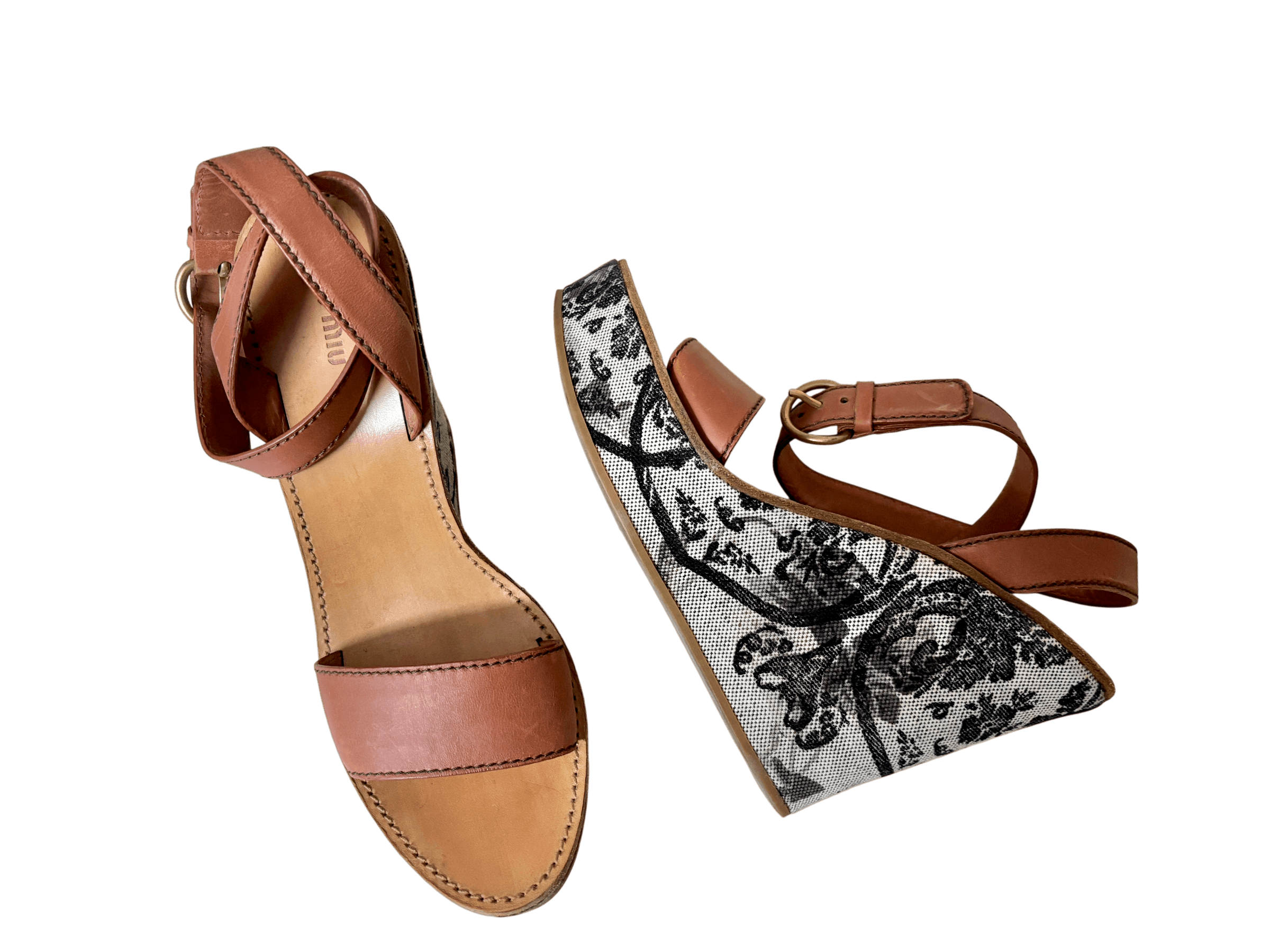 Miu Miu Vintage 2000's Miu Miu Wedges with Leather Straps Size US 10 / IT 40 - 2 Thumbnail