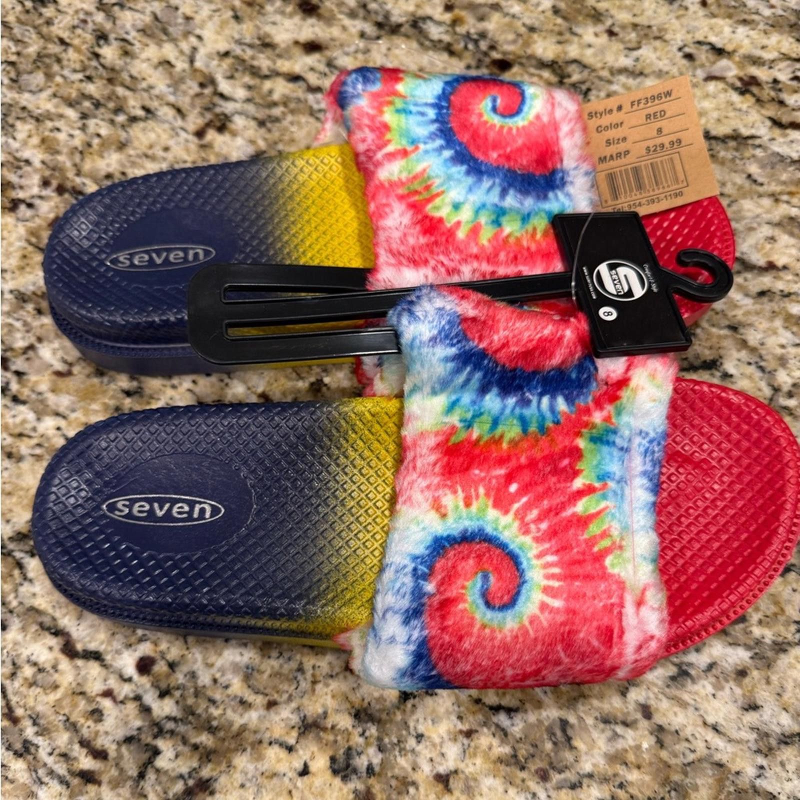 Seven 7 Seven tie dyed faux fur rainbow colored slides Size 8 Size US 8 / IT 38 - 4 Thumbnail