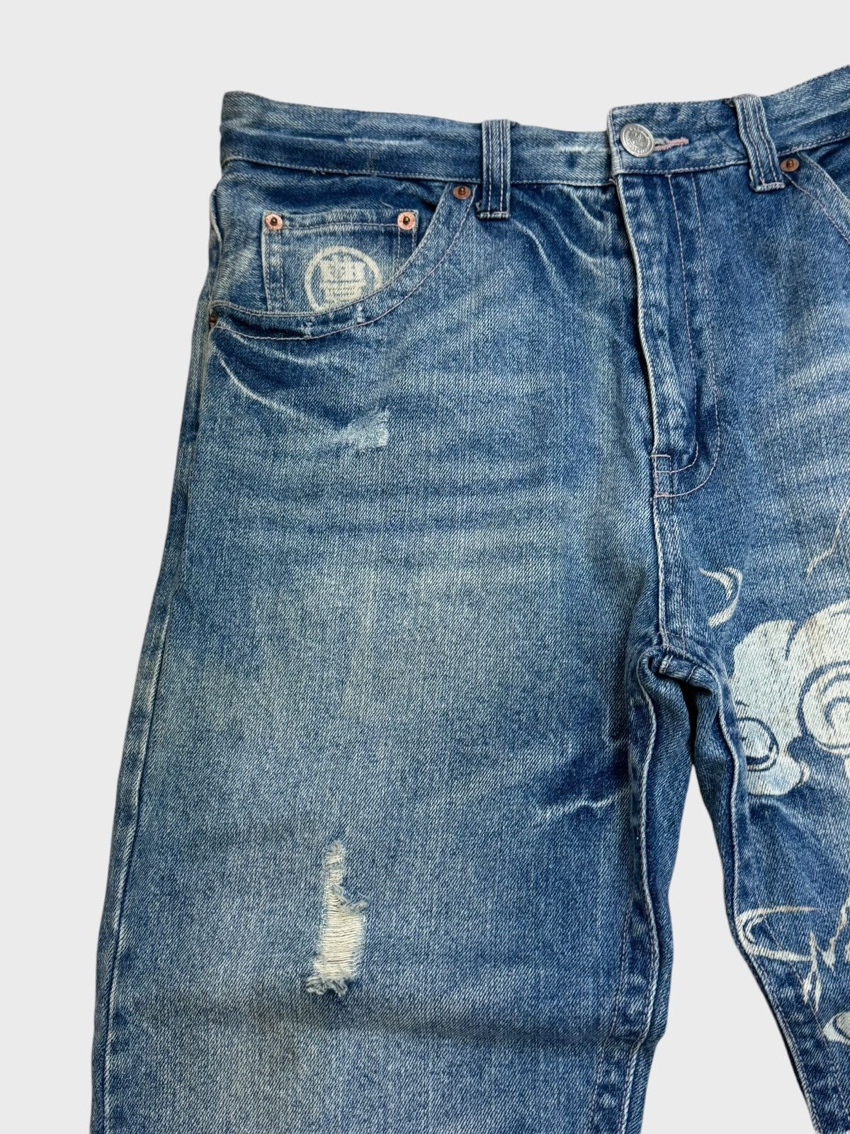 Japanese Brand VINTAGE KARAKURI TAMASHI TRADITION DRAGON ACID WASH DENIM Size US 32 / EU 48 - 4 Thumbnail