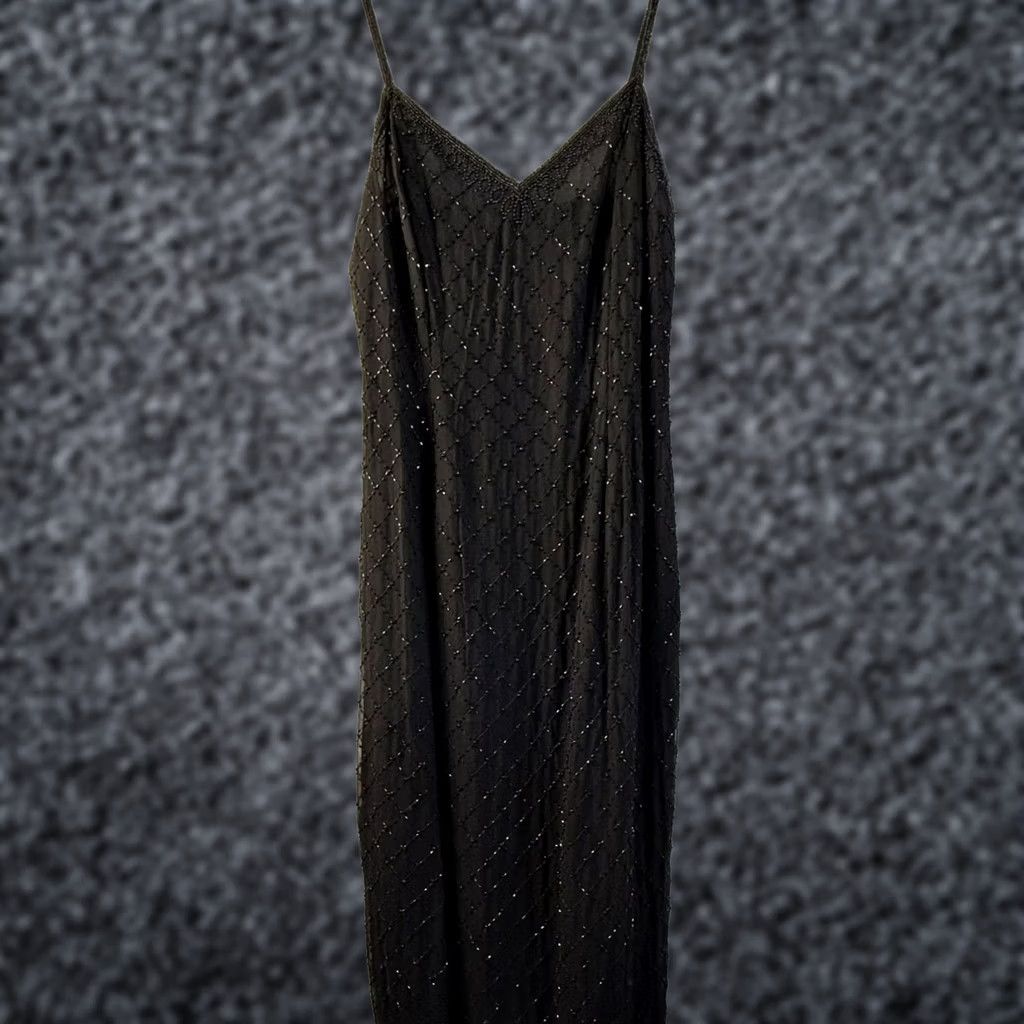 Vintage Stenay Black Beaded V-Neck Lined Sleeveless Silk Formal Maxi Dress 12 Women’s Size XL / US 12-14 / IT 48-50 - 1 Thumbnail
