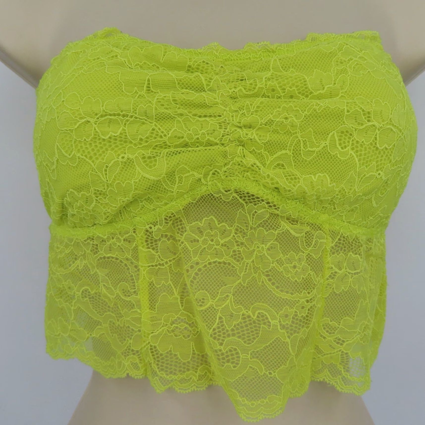 American Eagle Outfitters American Eagle Outfitters Women M Yellow Floral Lace Strapless Bandeau Bra Bralette Wireless N/A Size ONE SIZE - 3 Thumbnail