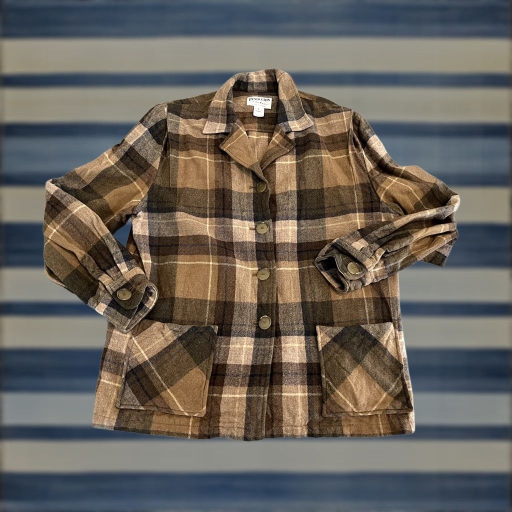 Pendleton VINTAGE Pendleton Heritage Limited Edition Long Sleeve Wool Shirt Brown Plaid Large Women Size L / US 10 / IT 46 - 1 Thumbnail