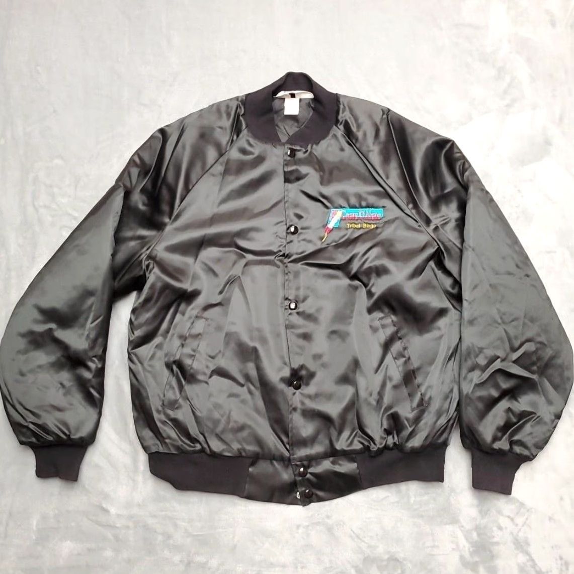 Vintage VINTAGE WestArk Jacket Mens Large Black Bomber Nylon USA 90s Embroidered Tribal Bingo Coeur D'Alene Pocketed Snap Hem Womens/Mens Size US L / EU 52-54 / 3 - 4 Thumbnail