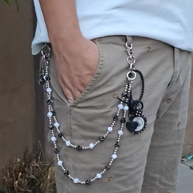 Jewelry Black White lucky Dice Beads Pearl Waist Pants Keychain Size ONE SIZE - 1 Thumbnail