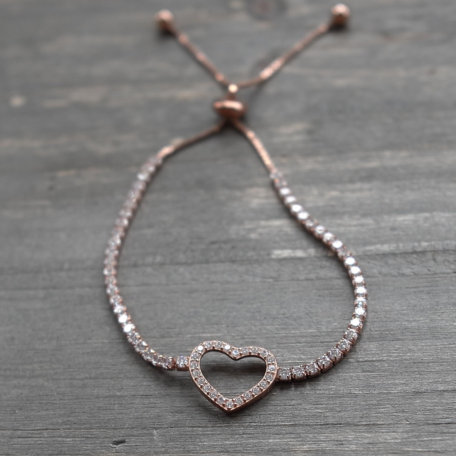 The Unbranded Brand Sterling Silver Heart Bracelet Rose Gold Plated Adjustable Size ONE SIZE - 1 Thumbnail