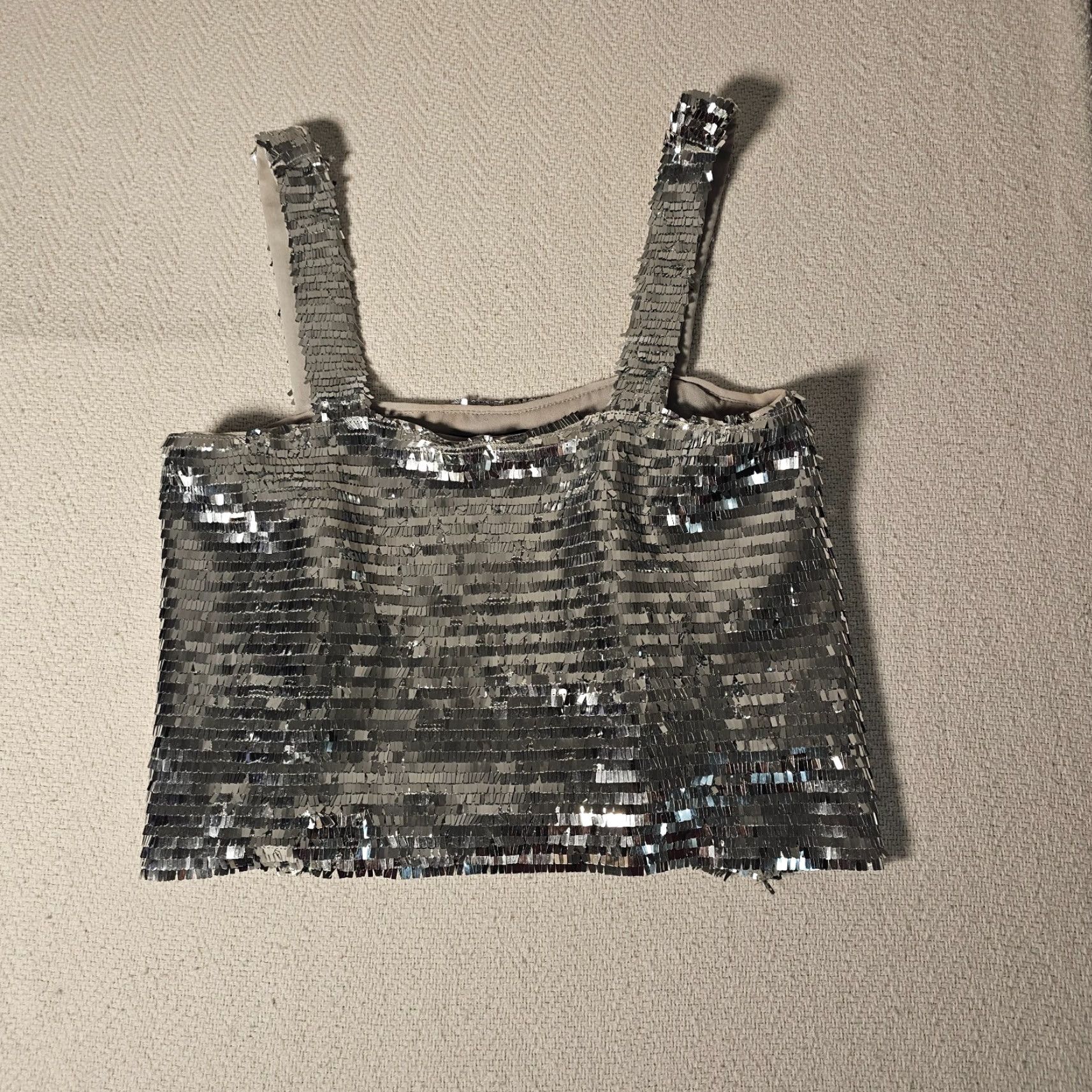 Zara VINTAGE Zara Silver Metallic Crop Top Women's S Sleeveless Tank Party Casual Modern Size S / US 4 / IT 40 - 6 Thumbnail