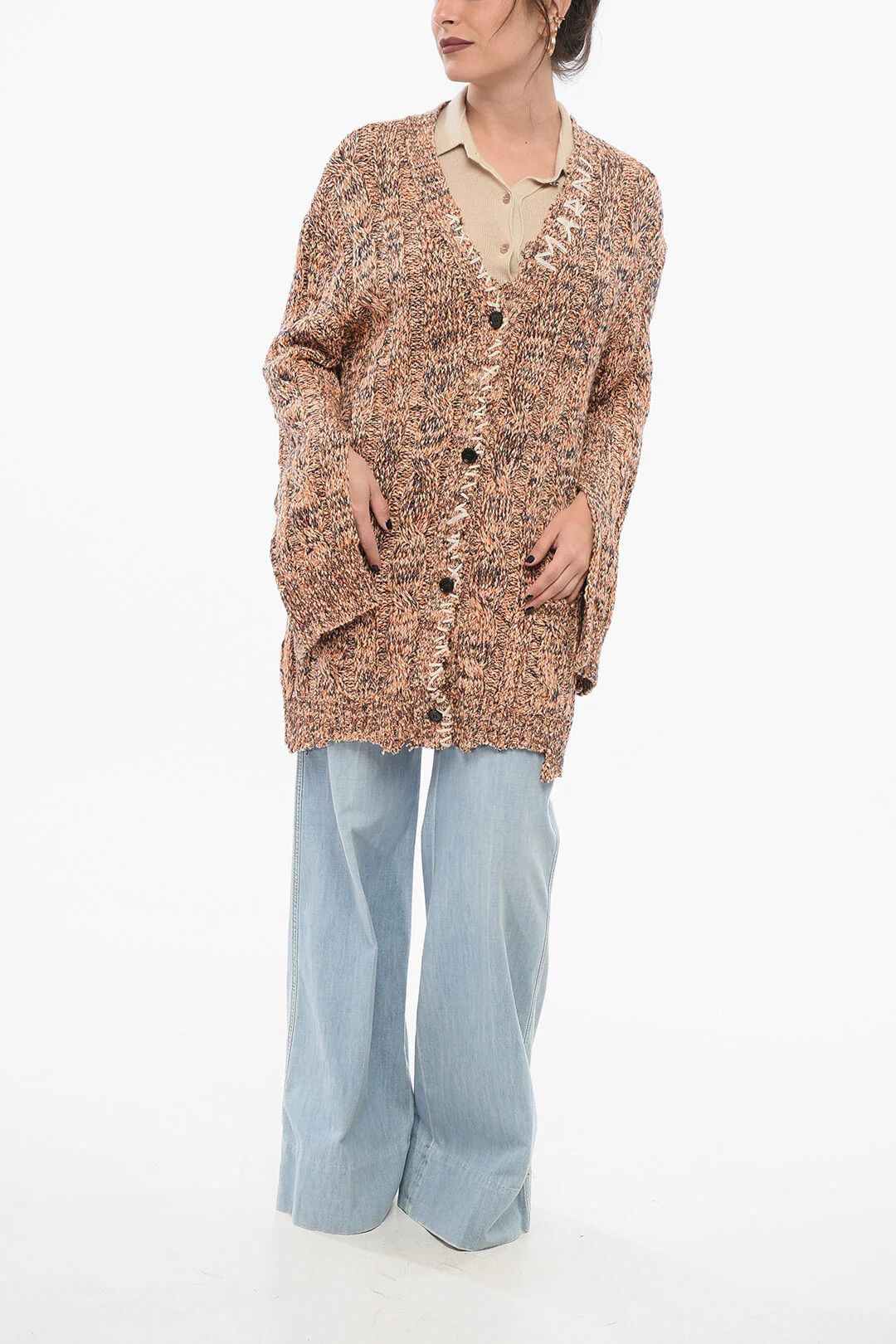Marni og1mm0326 Mixed Wool Cable Knit Cardigan in Orange Size M / US 6-8 / IT 42-44 - 4 Thumbnail