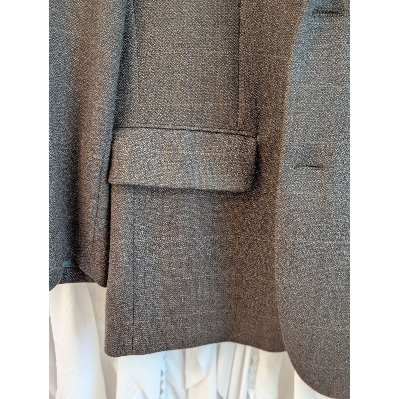 Oscar De La Renta 40R Brown 100% Wool Light Plaid 2 Button Notch Lapel Blazer Size 40R - 13 Thumbnail