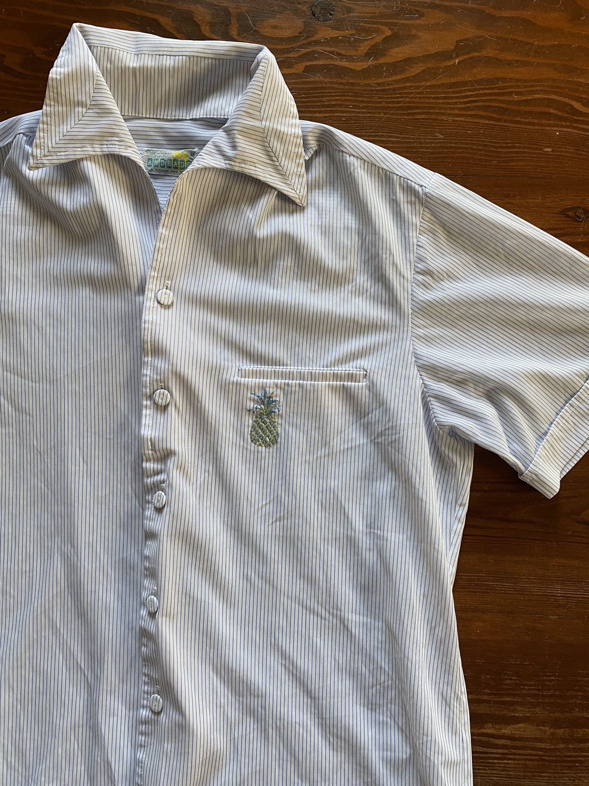Vintage 50’s Andrade Pinstripe Pineapple Embroidery Hawaiian