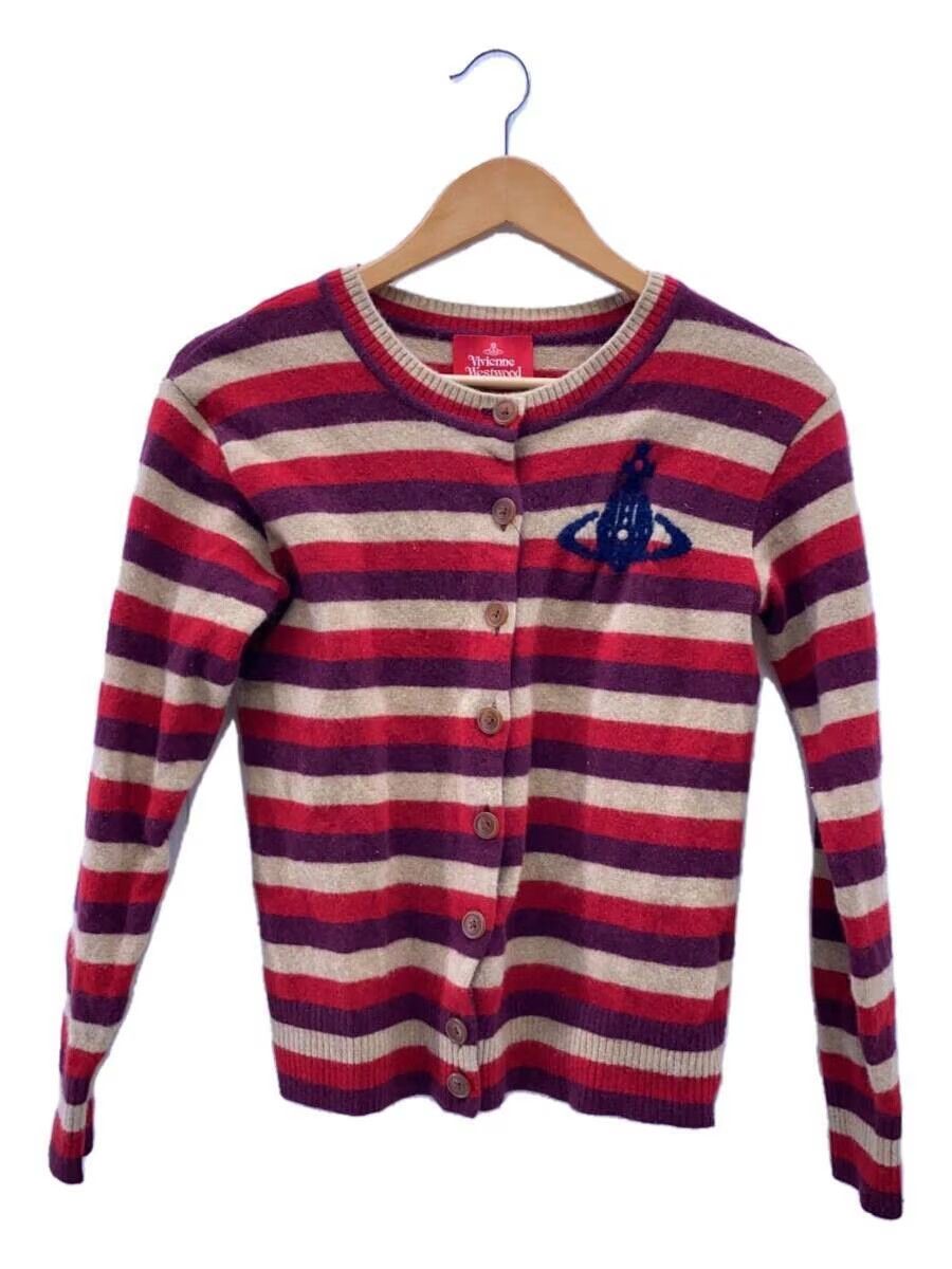 image of Vivienne Westwood Striped Orb Wool Knit Cardigan in Red, Women's (Size XS)