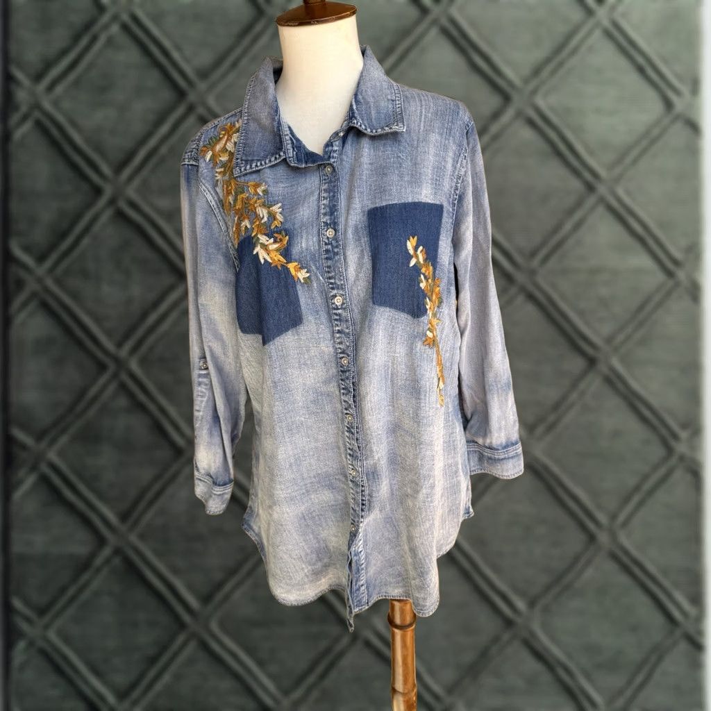 Vintage Reba Chambray Shirt Button-Up Women L Blue Casual Travel 90s? Size L / US 10 / IT 46 - 1 Thumbnail