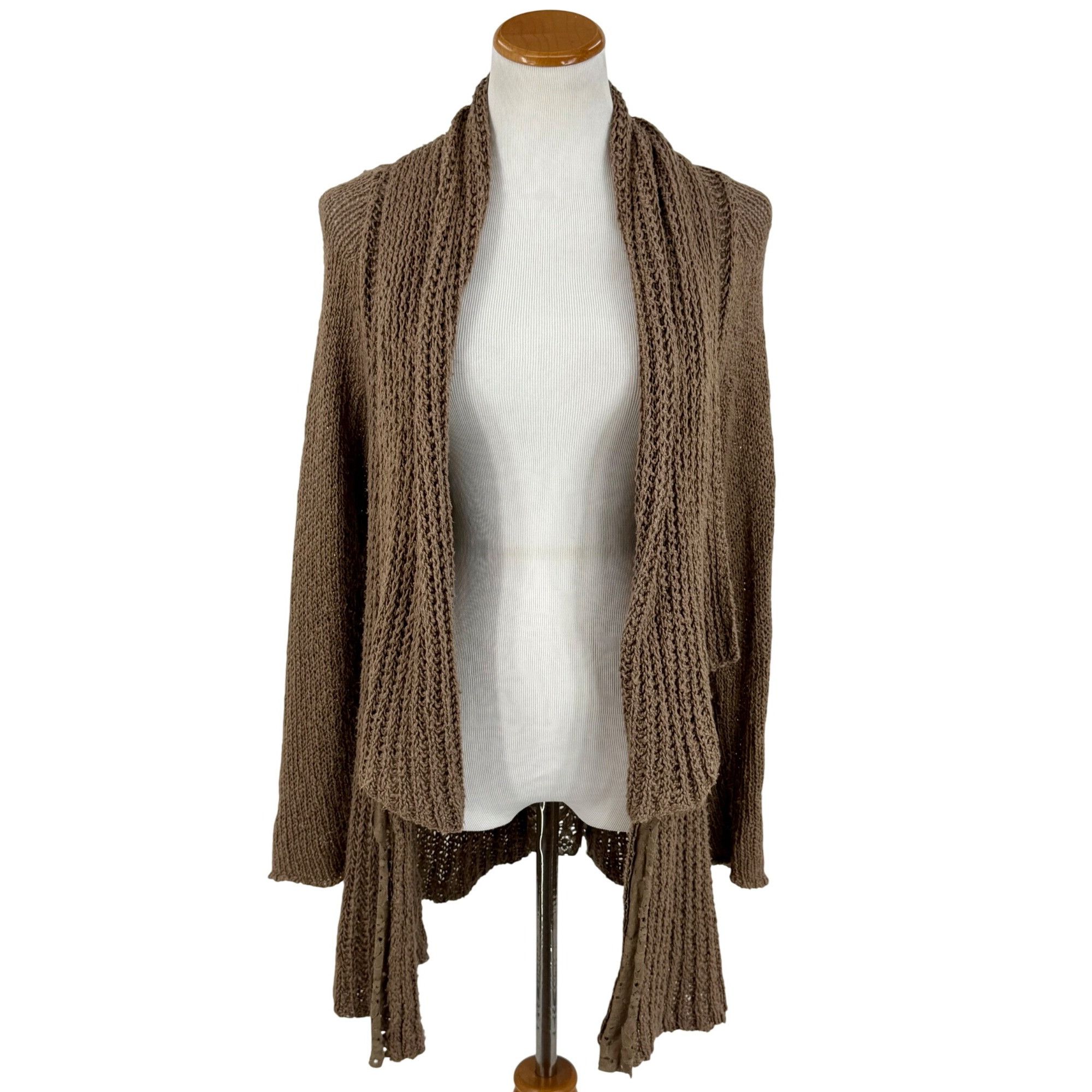 Anthropologie Anthropologie Brown Lace Trim Knit Cardigan Sweater | Grunge Size S / US 4 / IT 40 - 9 Thumbnail