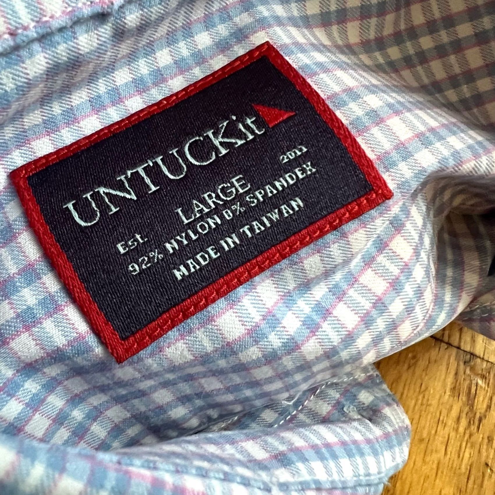 UNTUCKit UNTUCKit Shirt Mens Large Performance Nylon Stretch Long Sleeve Button Plaid Blue L Regular Men Size US L / EU 52-54 / 3 - 6 Thumbnail