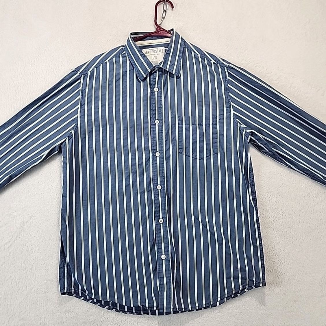 Vintage VINTAGE Aeropostale Long Sleeve Dress Shirt Mens L Blue Striped Preppy Office Academia Size 42R - 3 Thumbnail