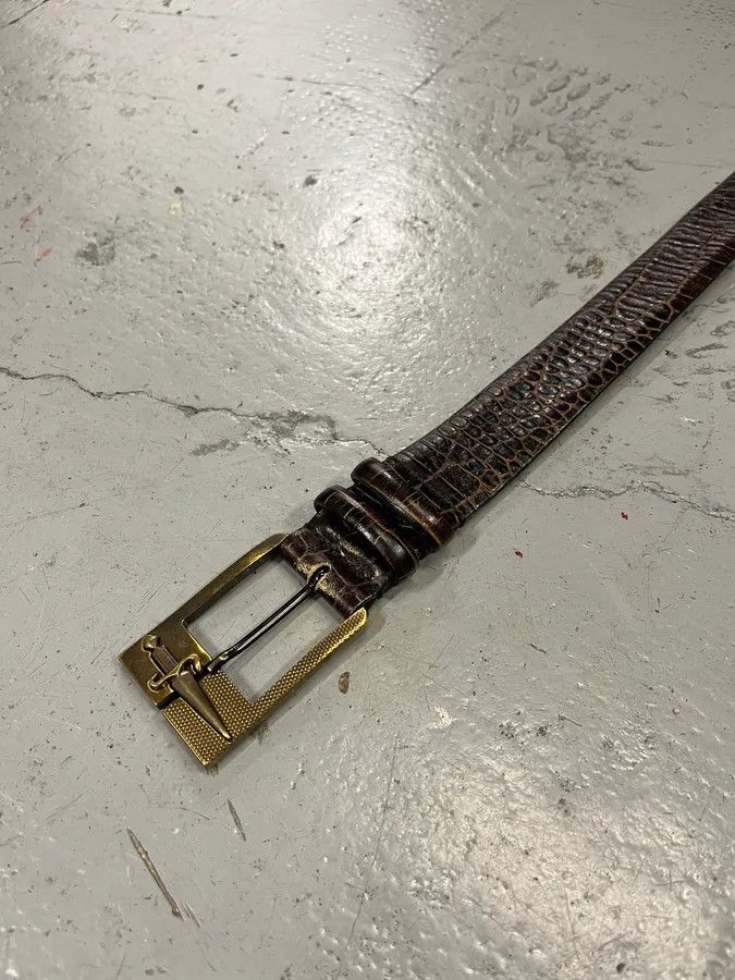 Vintage Cesare Paciotti Dagger Buckle Crocodile Effect Brown Leather Belt Size ONE SIZE - 5 Thumbnail