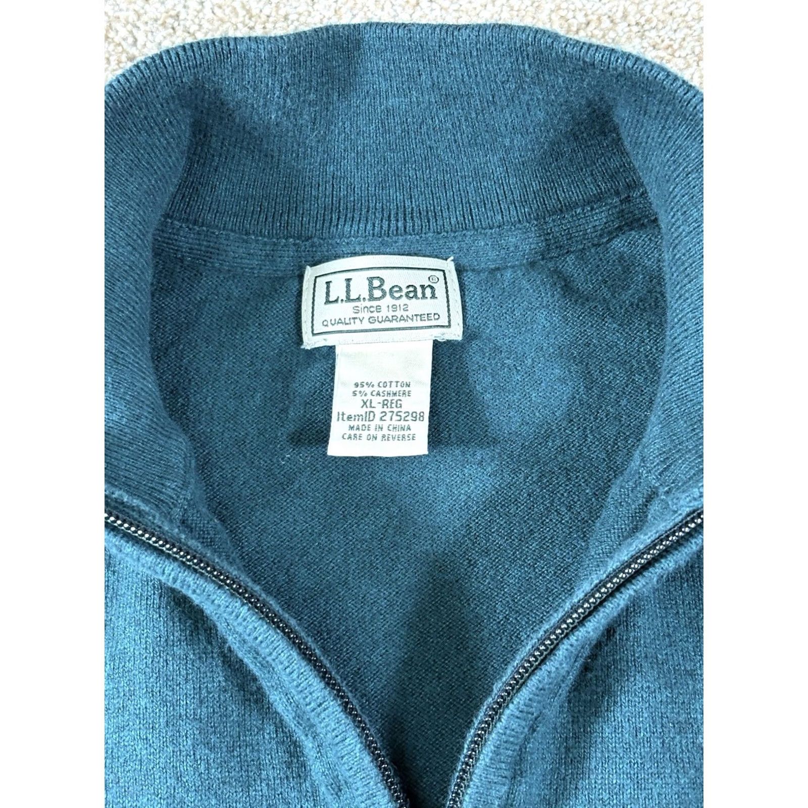 Vintage LL BEAN Sweater Long Sleeve 1/4 Zip Pullover Men’s XL Regular Green Cotton Cashmere Knit Shirt Size US XL / EU 56 / 4 - 3 Thumbnail