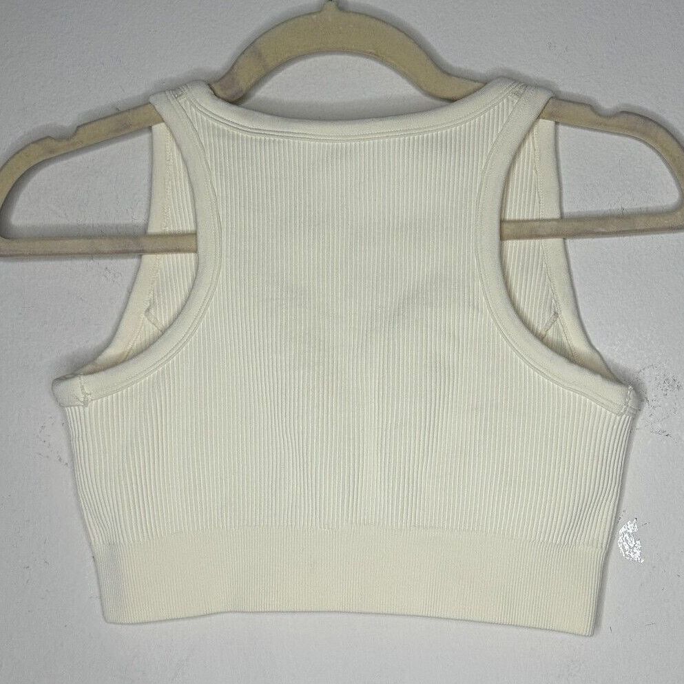 Other Cream Rib Knit Cut Front V Soft Sports Bra No Inserts Medium Size ONE SIZE - 4 Thumbnail