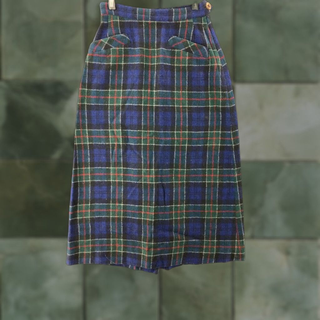 Vintage VINTAGE BerRerTex 70s Tartan Plaid Wool Skirt XS Women Midi A-Line Red 70s Theme, High Rise, Regular Size Skirt Size 26" / US 2 / IT 38 - 1 Thumbnail