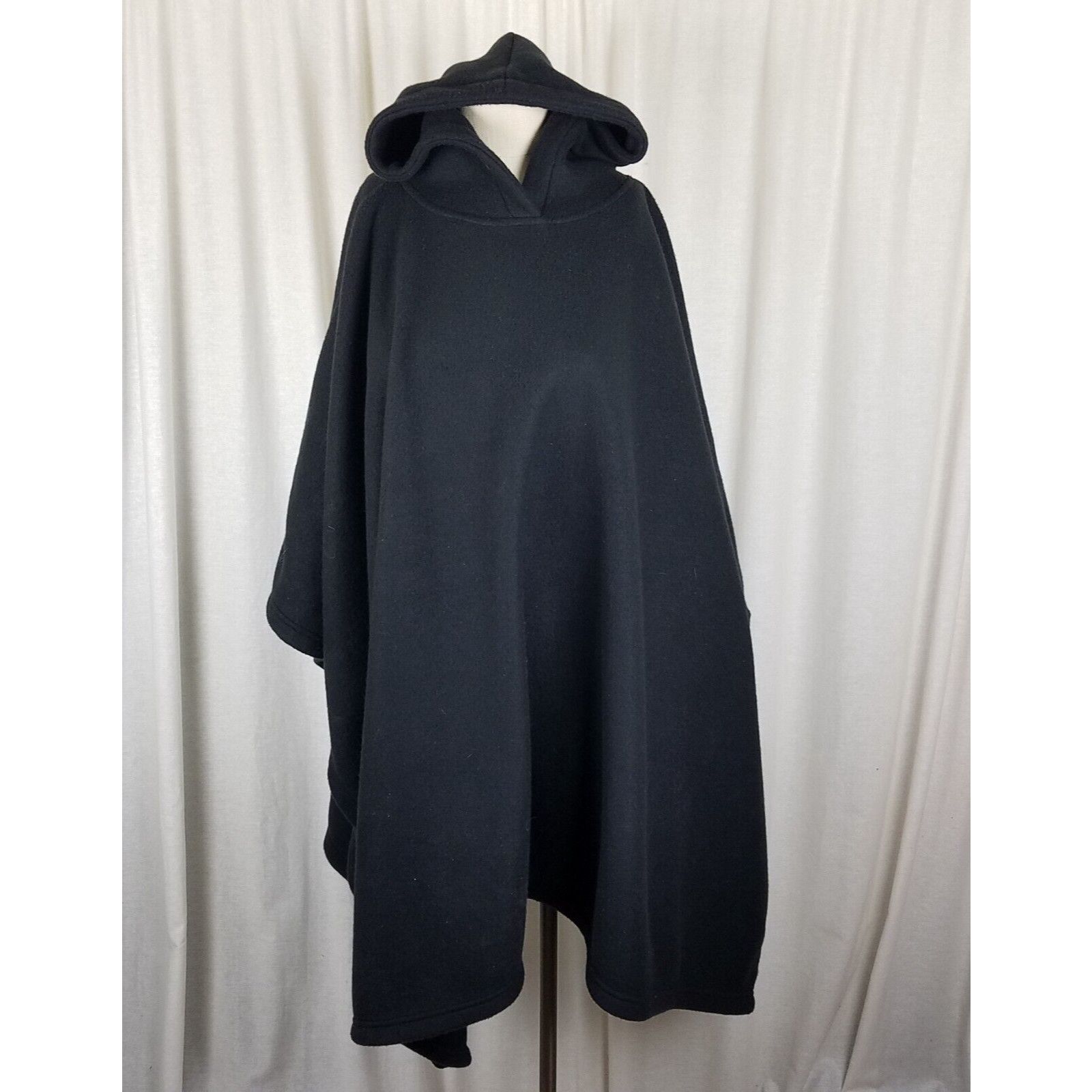 Vintage Lord & Taylor Black Hooded Fleece Poncho Cape OS