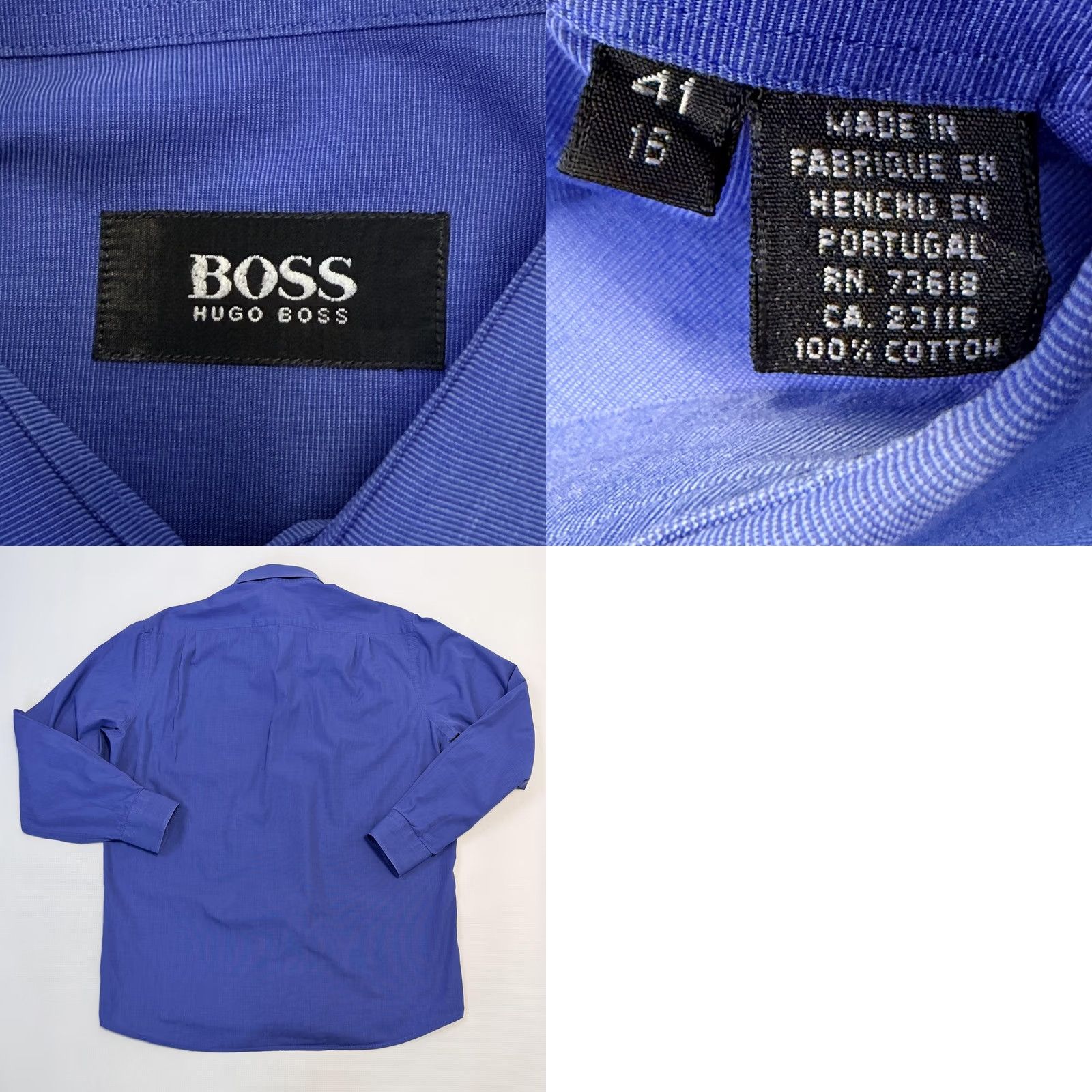 Hugo Boss VINTAGE Boss Dress Shirt Mens 16 Blue Regular Fit 100% Cotton Long Sleeve Portugal Size 42R - 8 Thumbnail